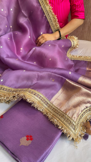 Deep lavender kora silk kadhwa buti gotapatti suit set
