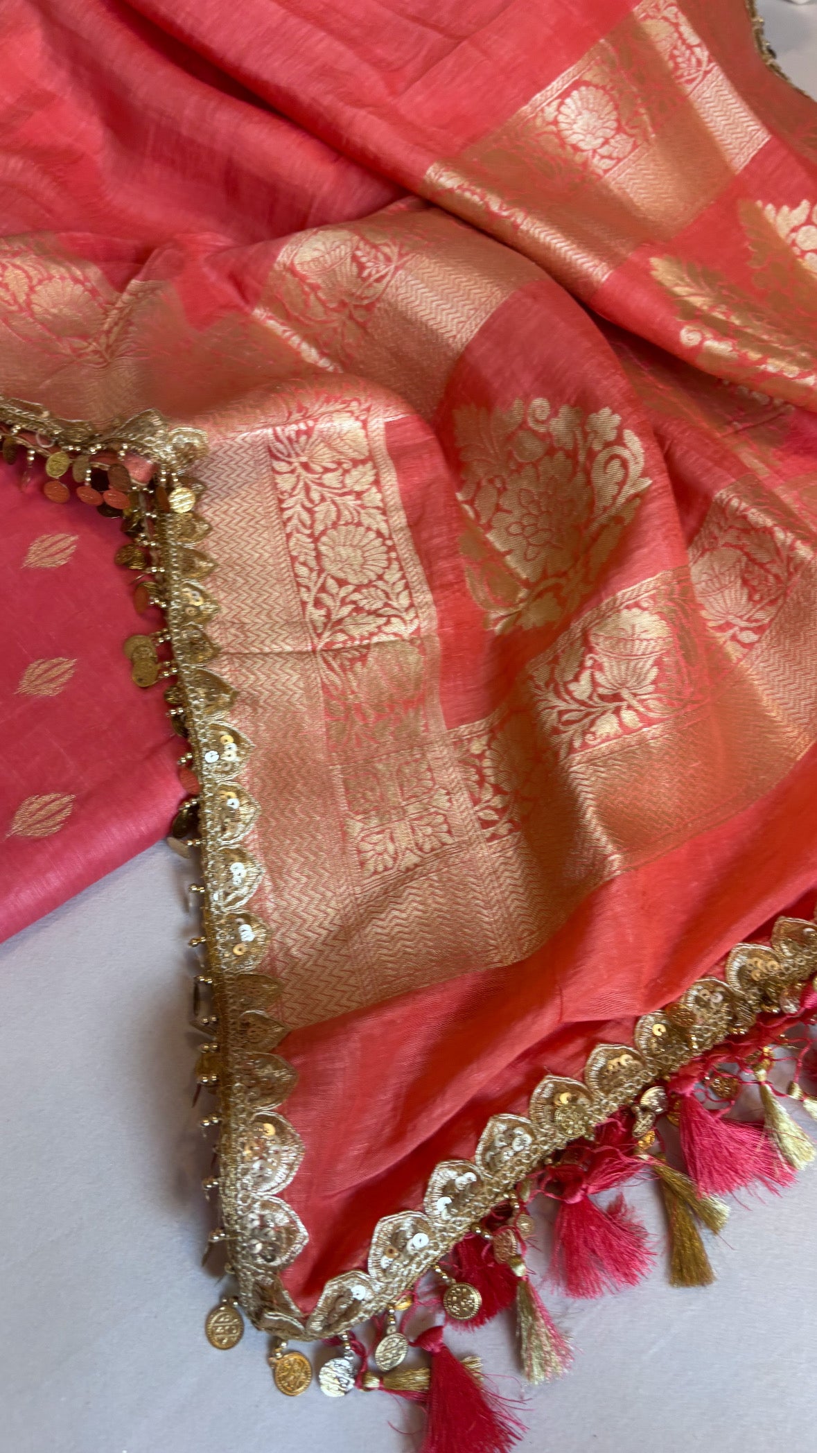 Bright peach linen gorgette suit sets