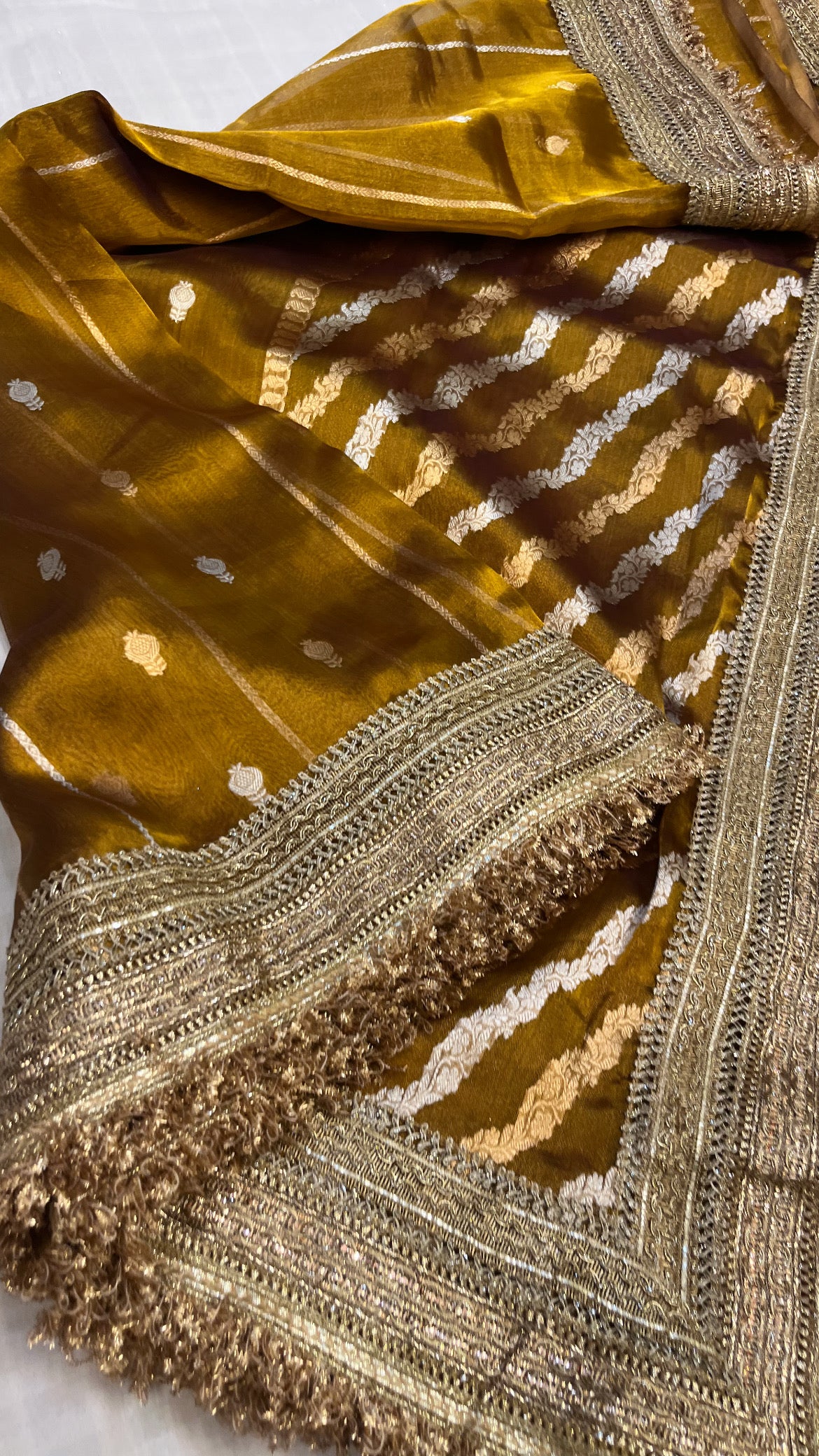Maharani olive gold tissue silk saree