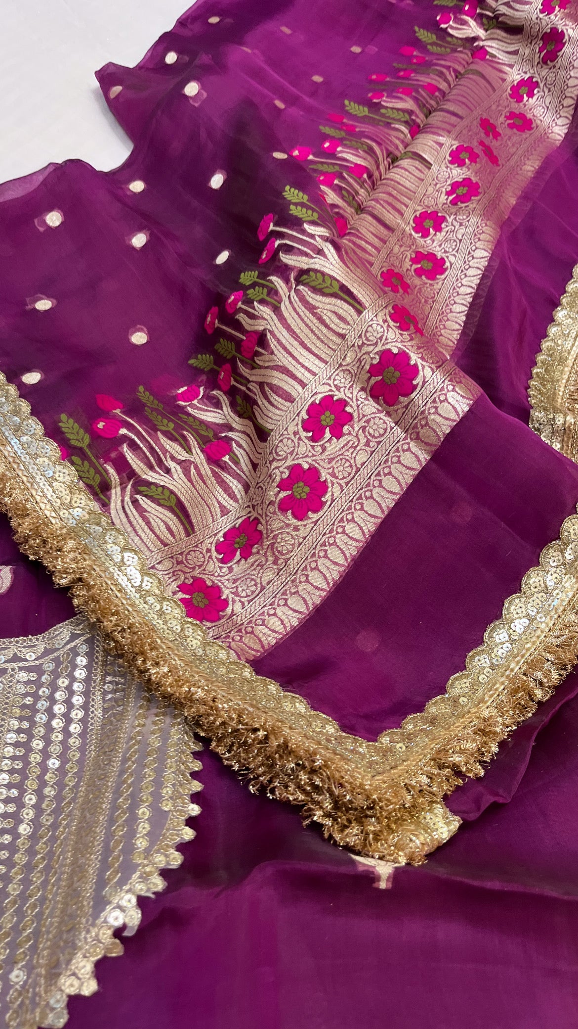 Heeramandi magenta purple tissue silk meenakari suit set
