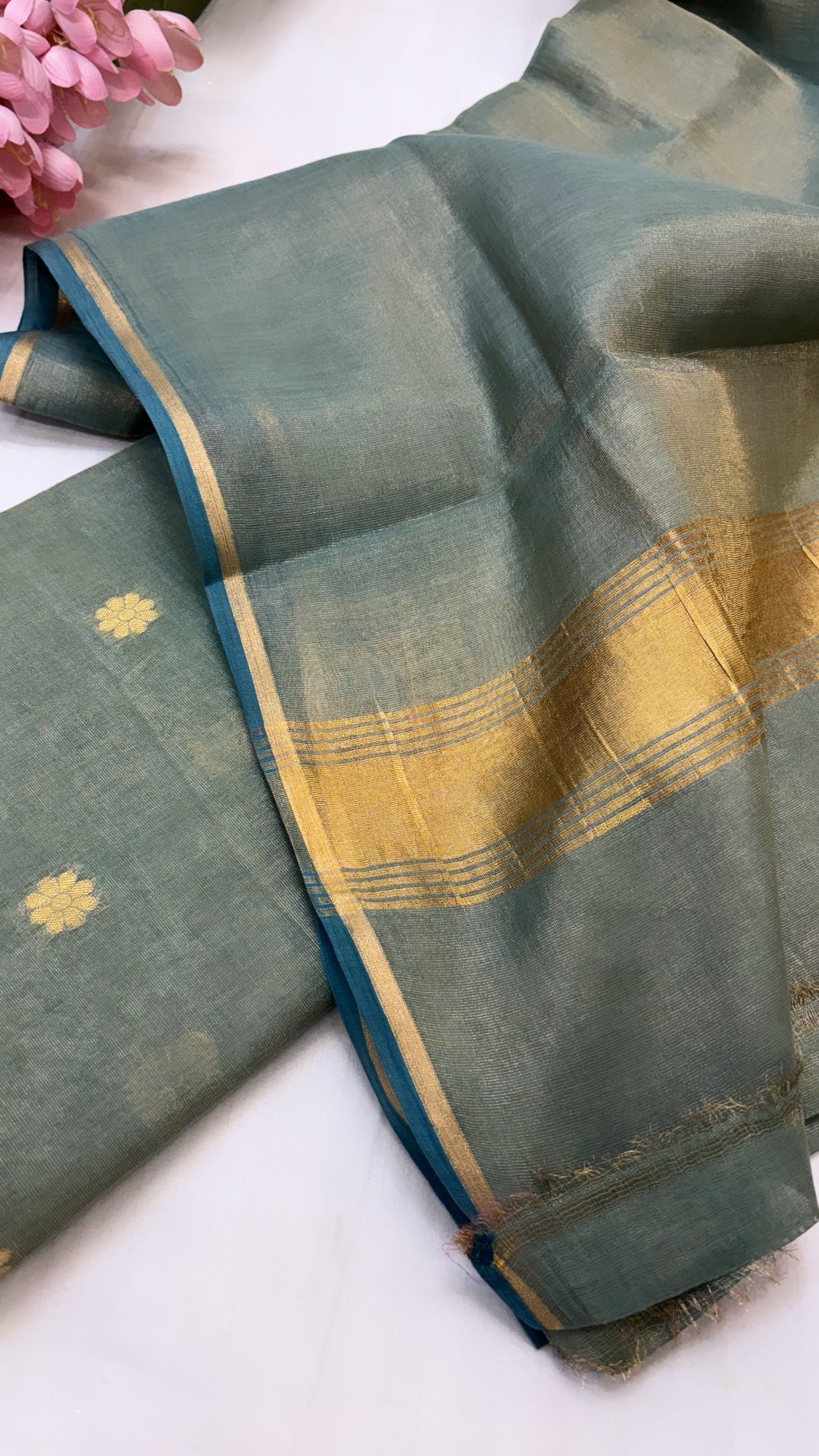 Gul-bahar teal mul tissue suit set