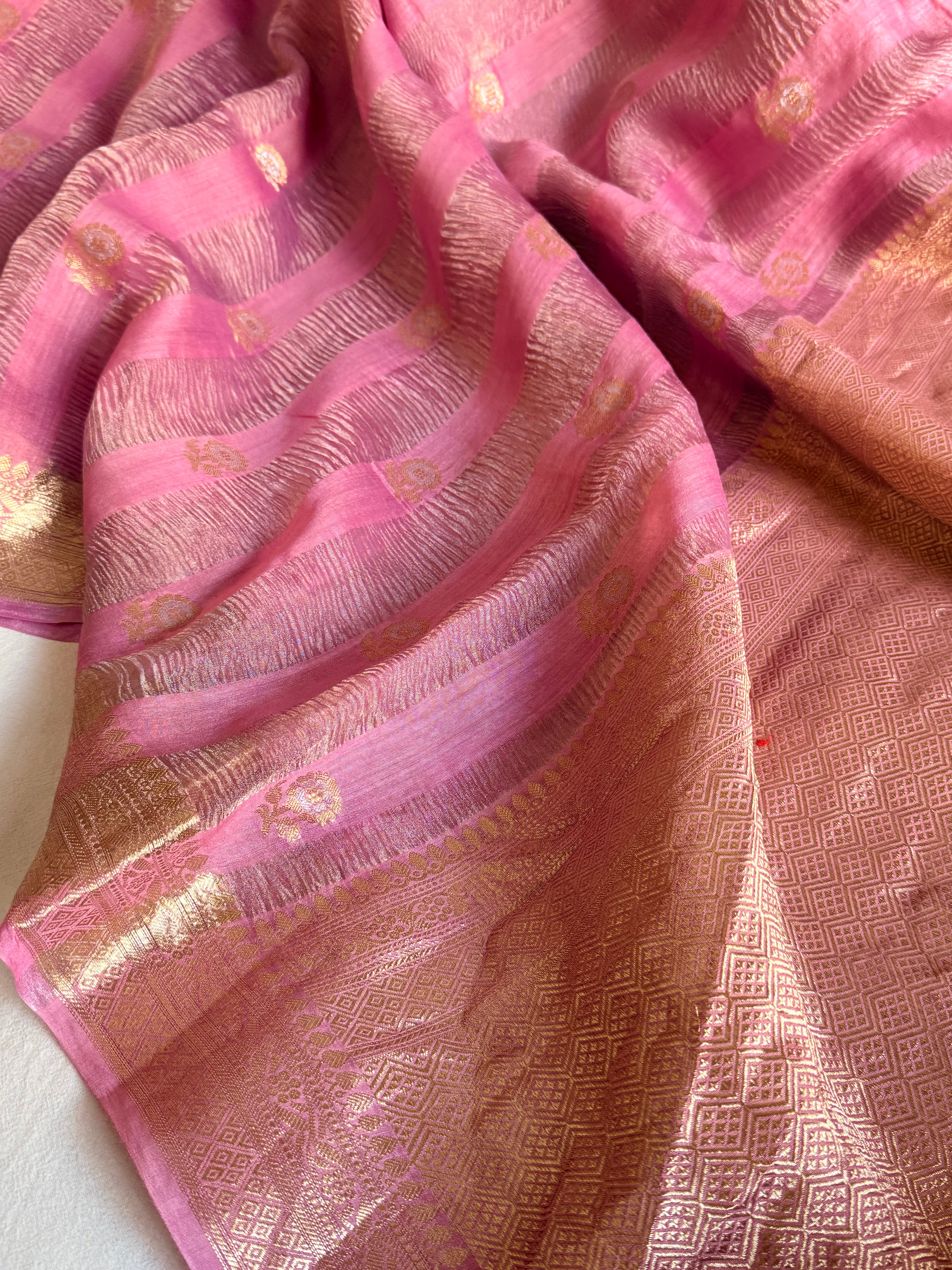 Below 10k - Crushed raw mango silk and tissue silk kadhwa border saree