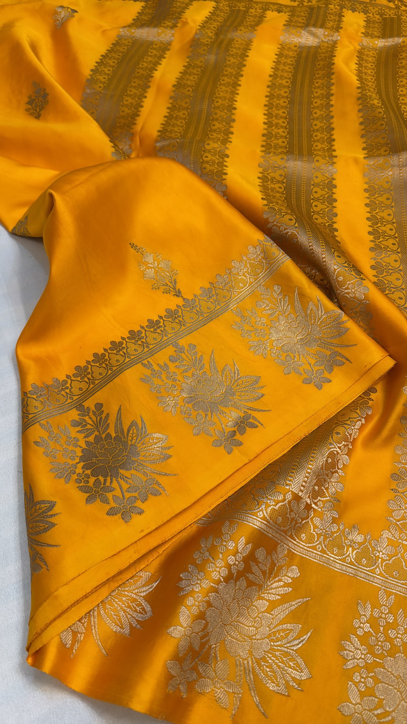 Mashru satin silk haldi yellow shade banarasi saree