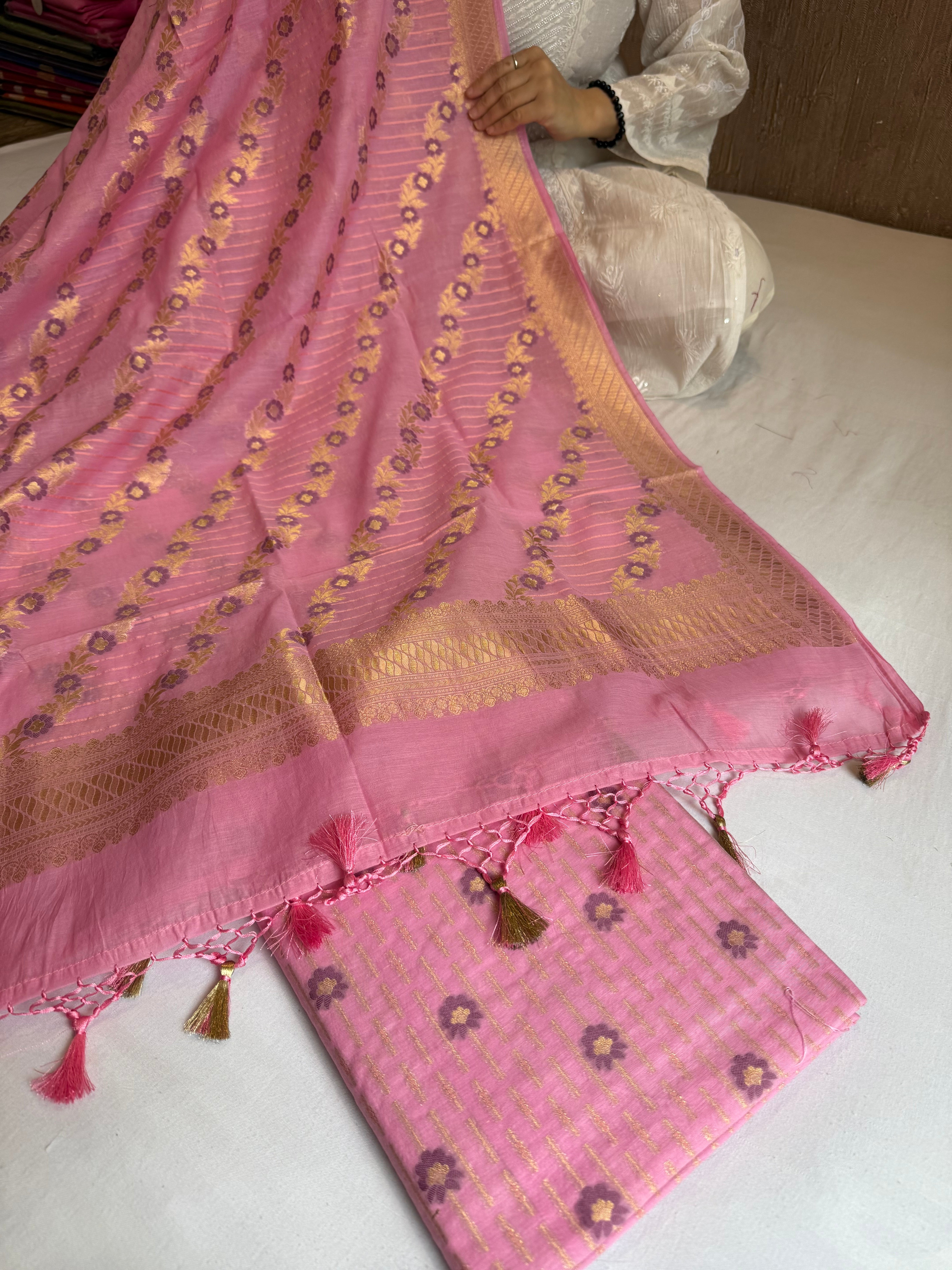 Banarasi cotton resham meenakari suit set