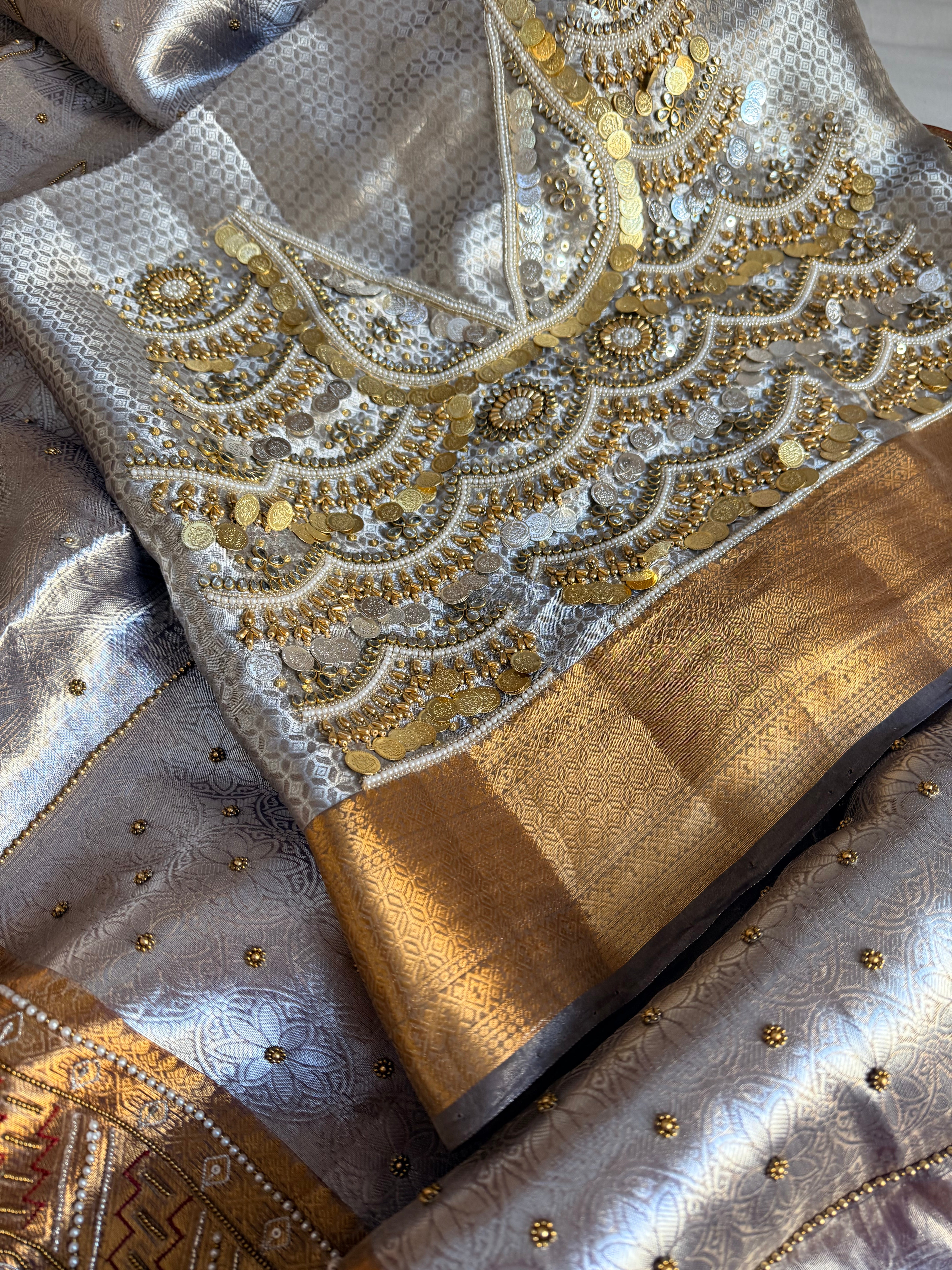 Kanjivaram brocade banarasi tissue silk sona rupa hand embroidered saree