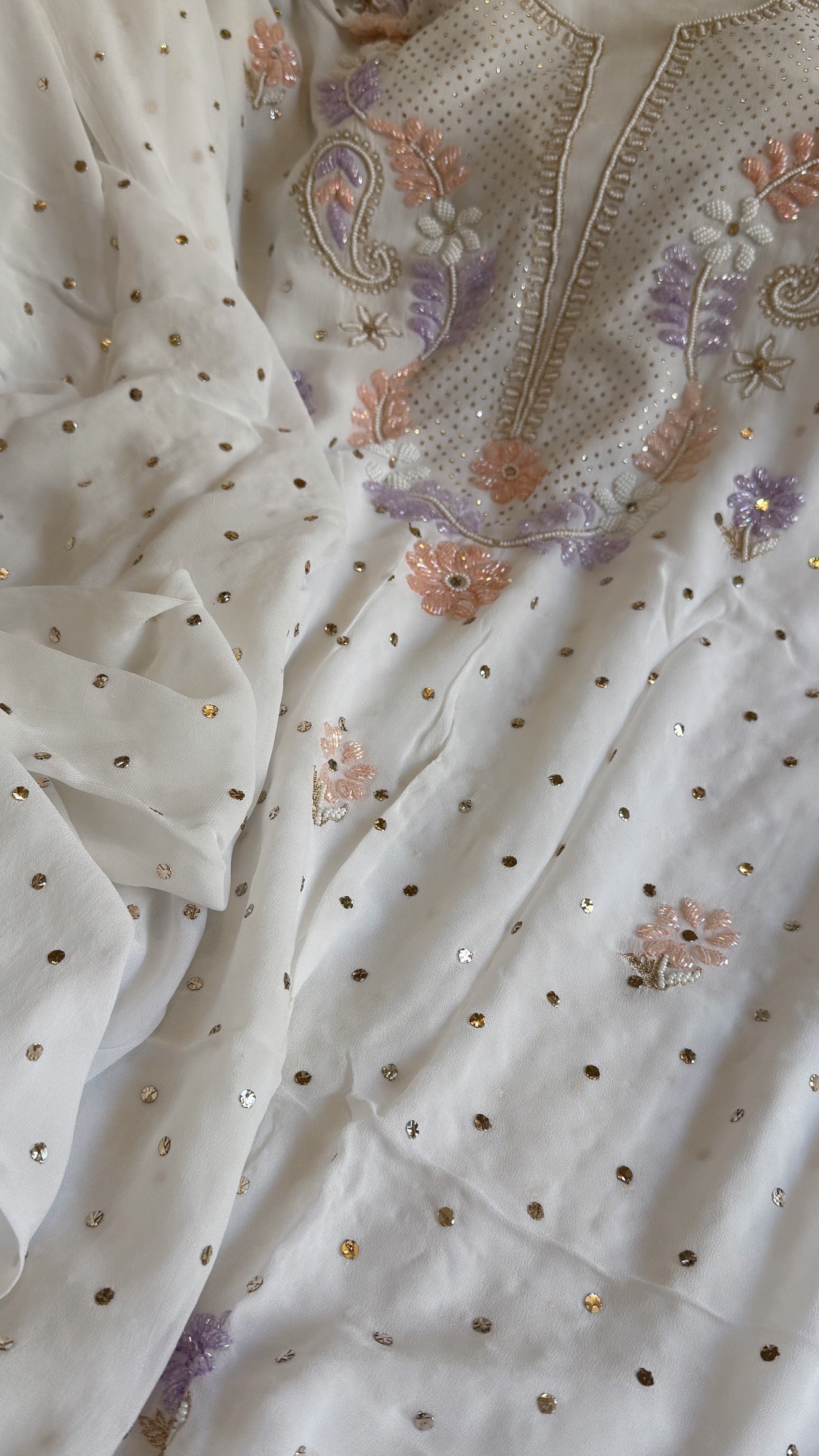 Banarasi gorgette mukaish and pearlwork hand embroidered kadhwa suits