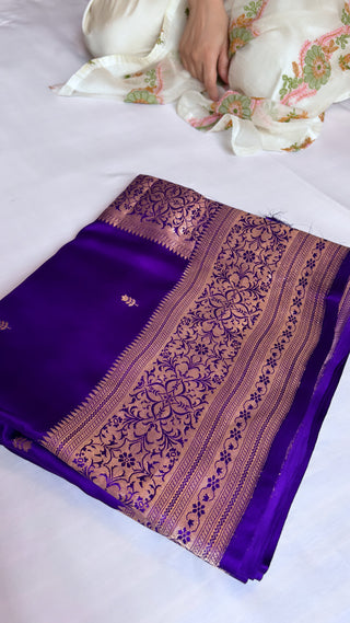 Pretty purple 8-kadi mashru satin silk kadhwa saree