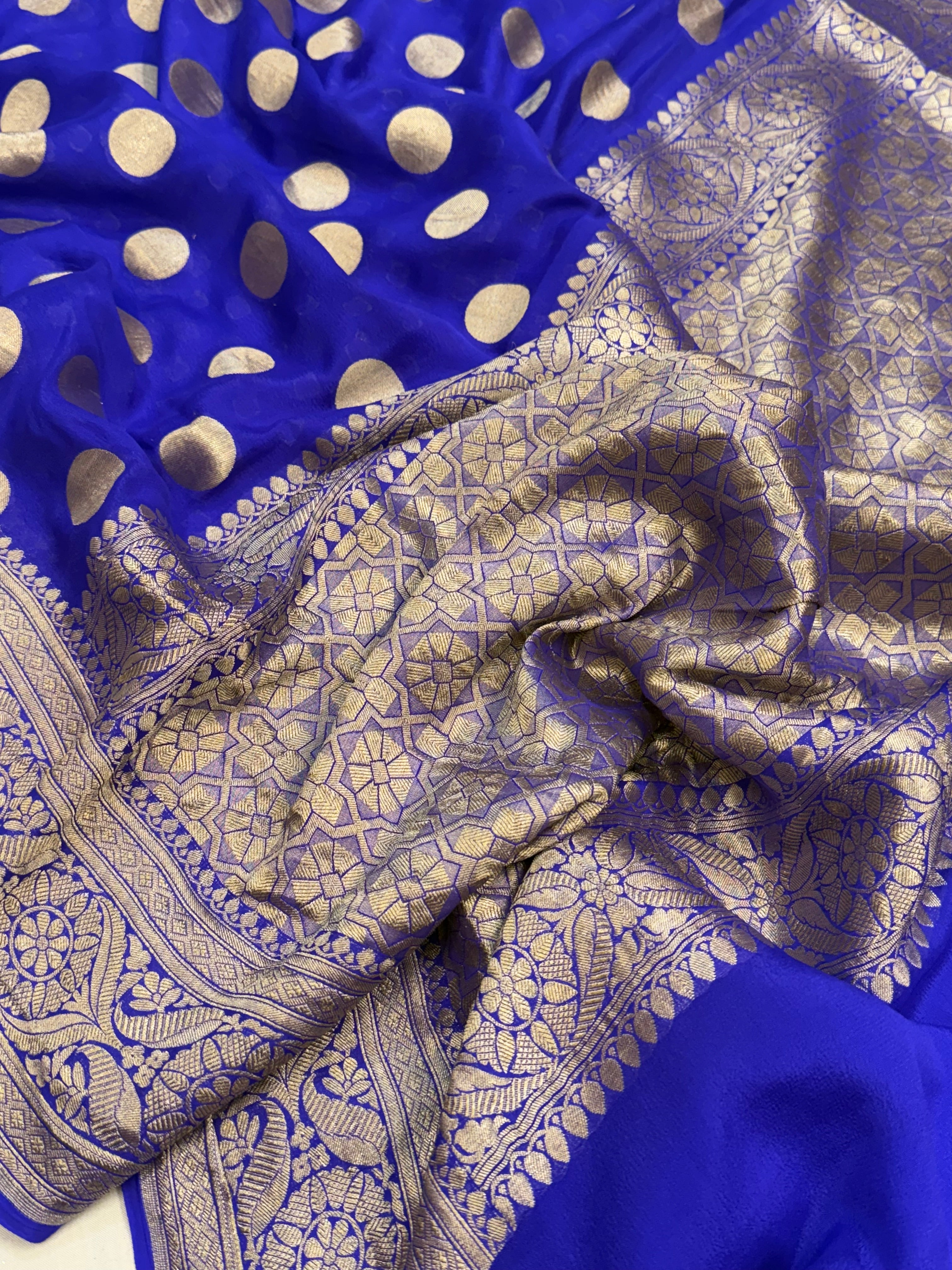 Ink blue banarasi gorgette round buti kadhwa saree