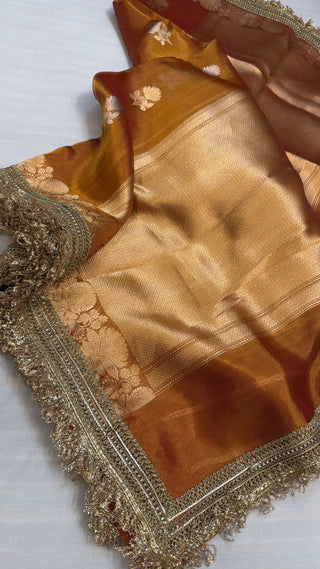 Maharani tangerine orange tissue silk sarees