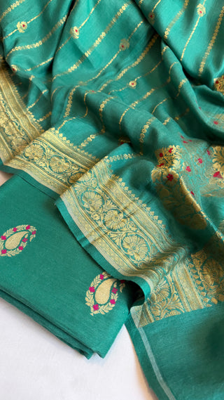 Moonga silk panna green kadhwa meenakari suit set