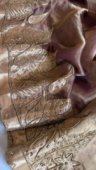 Husn dusty lavender tissue silk heavy hand embroidered saree