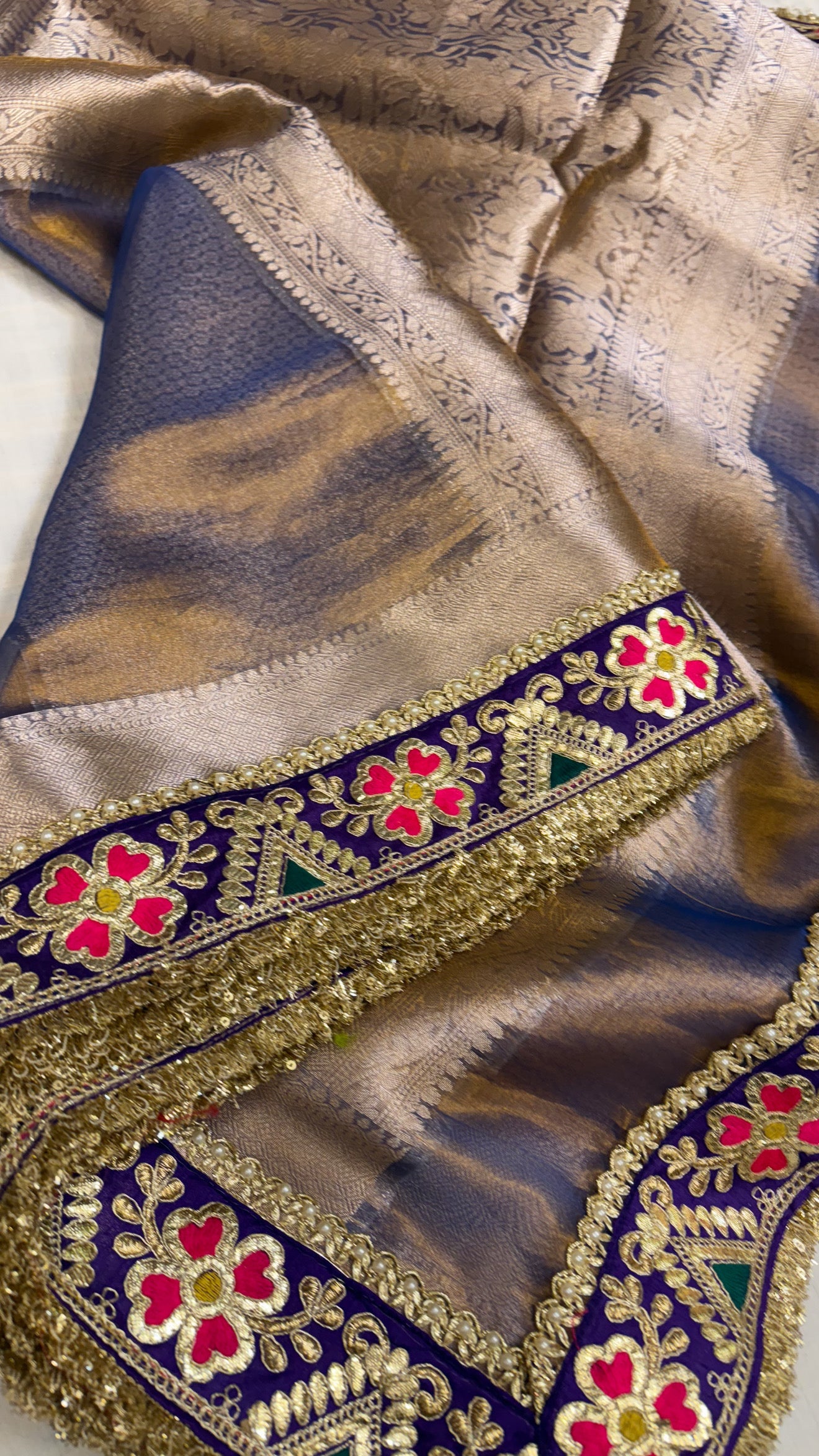 Ink blue maharani tissue silk meenakari border saree