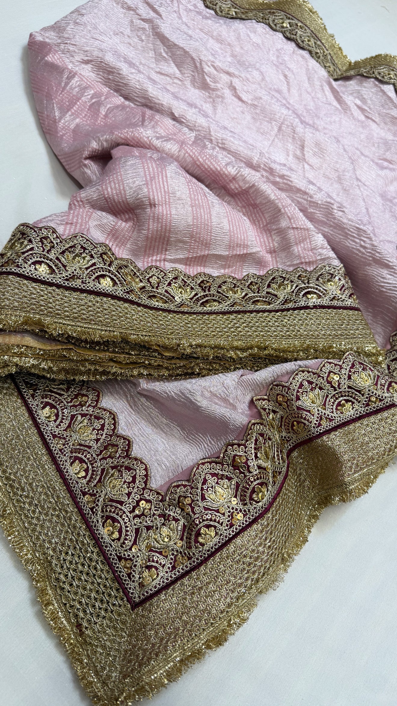 Moonga crushed tissue silk blush pink saree