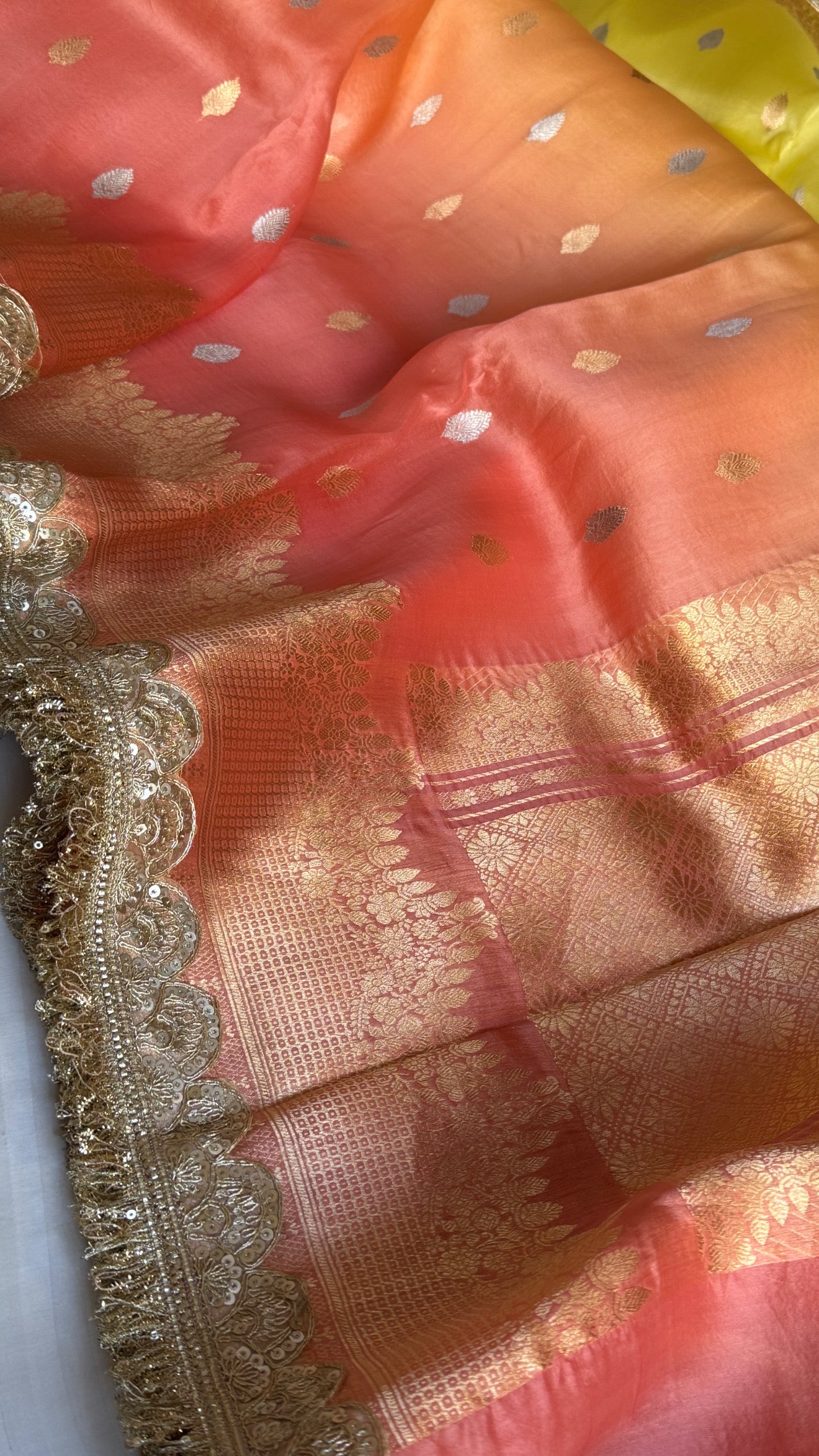 4D shaded multicoloured kora silk banarasi kadhwa saree