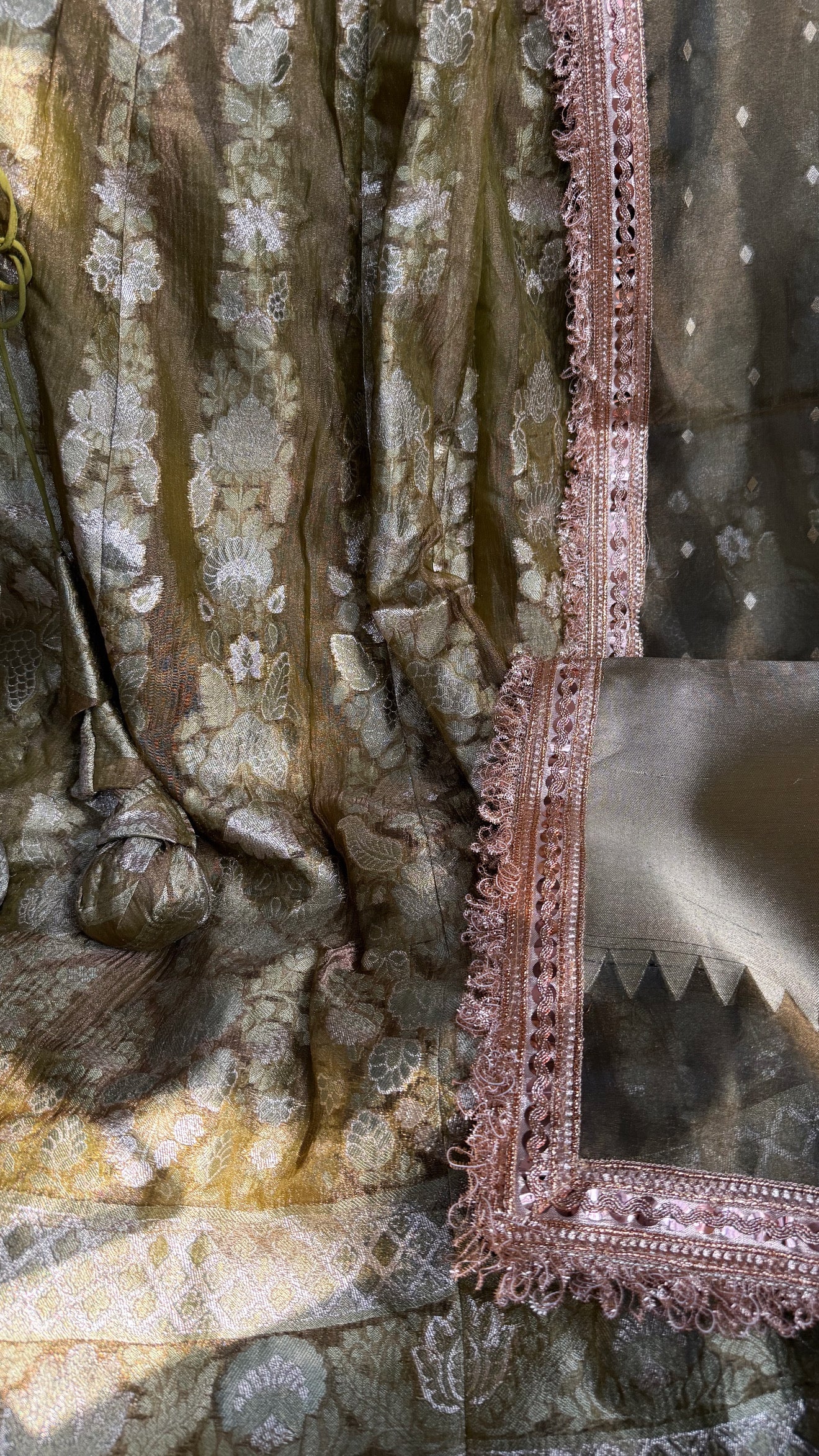 Deep mehendi green tissue silk kali wala lehenga set