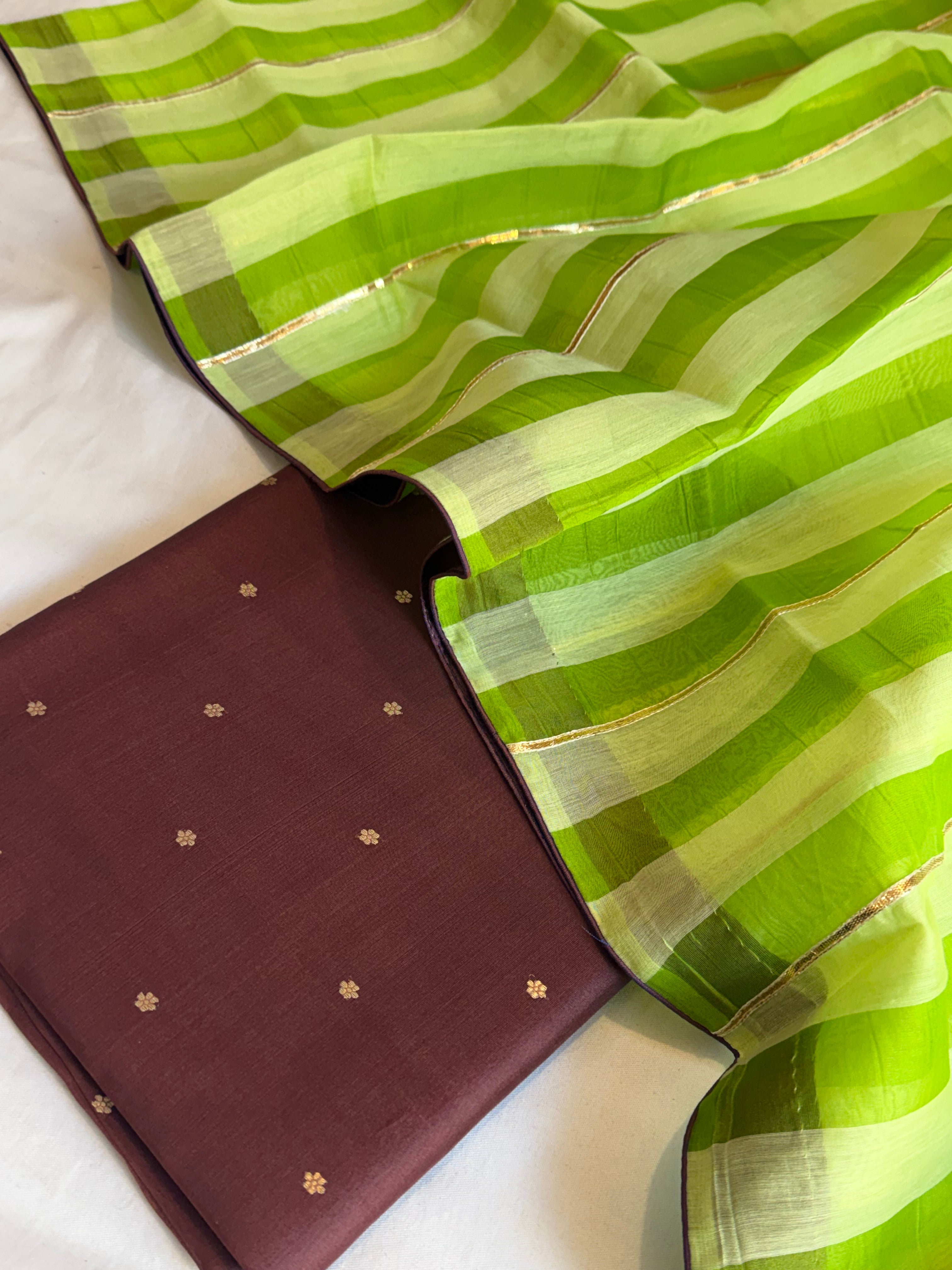 Banarasi kora silk striped suit set