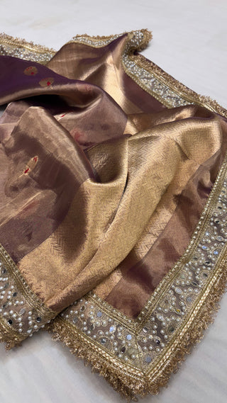 Maharani dusty mouve tissue silk kadhwa buti meenakari saree