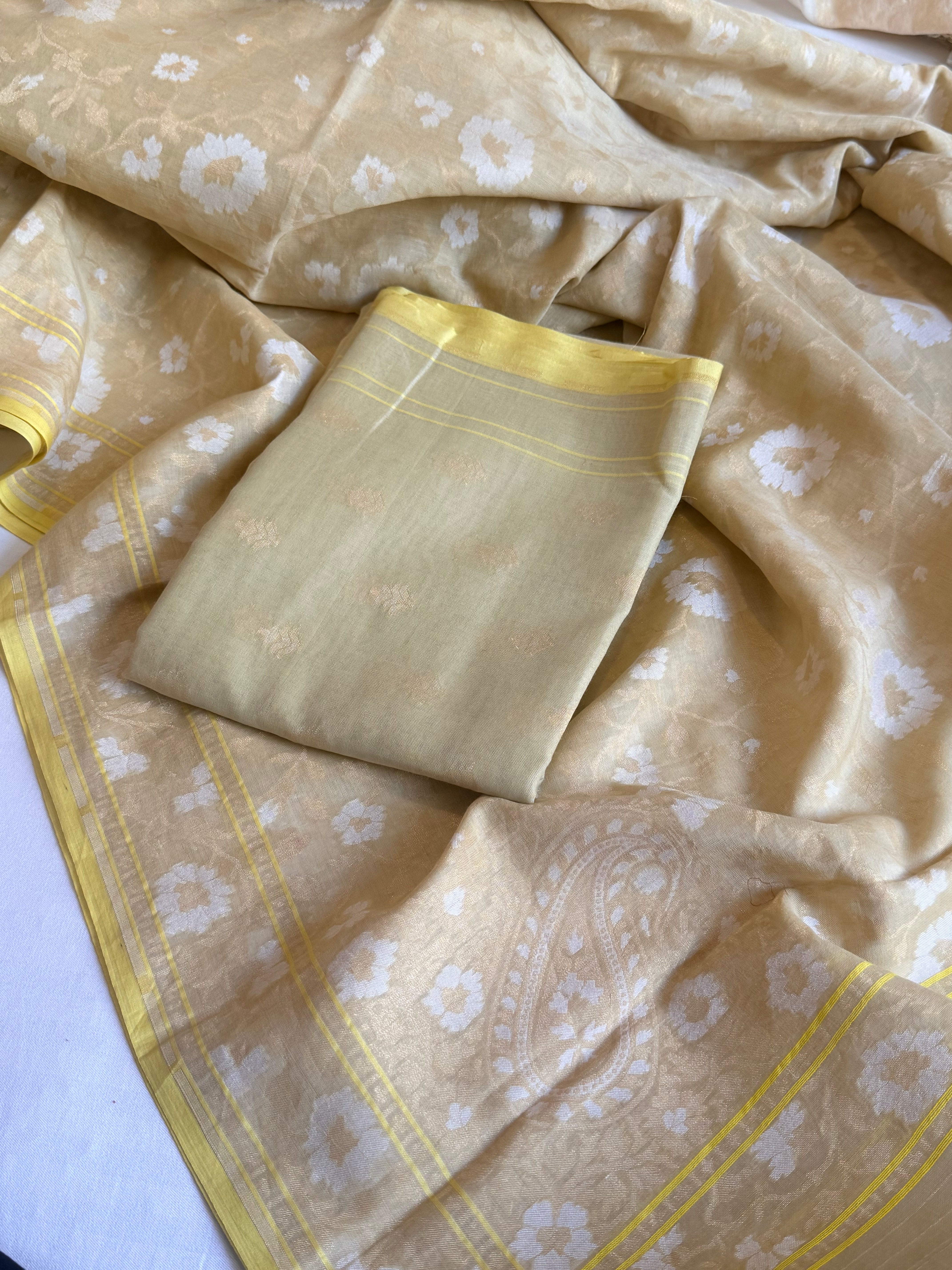 Iktara jamdani kadhwa sona rupa weaving banarasi mul cotton suit set