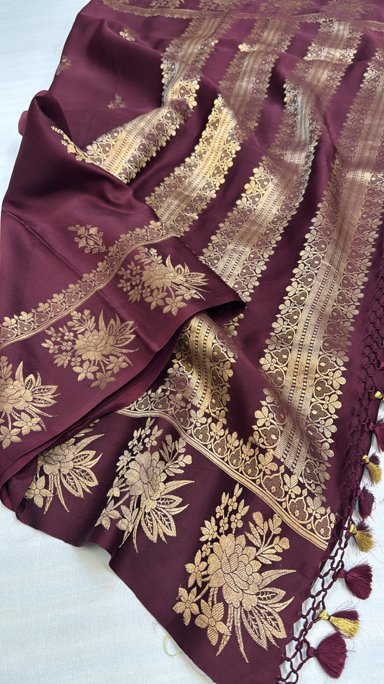 Mashru satin silk english maroon shade banarasi saree