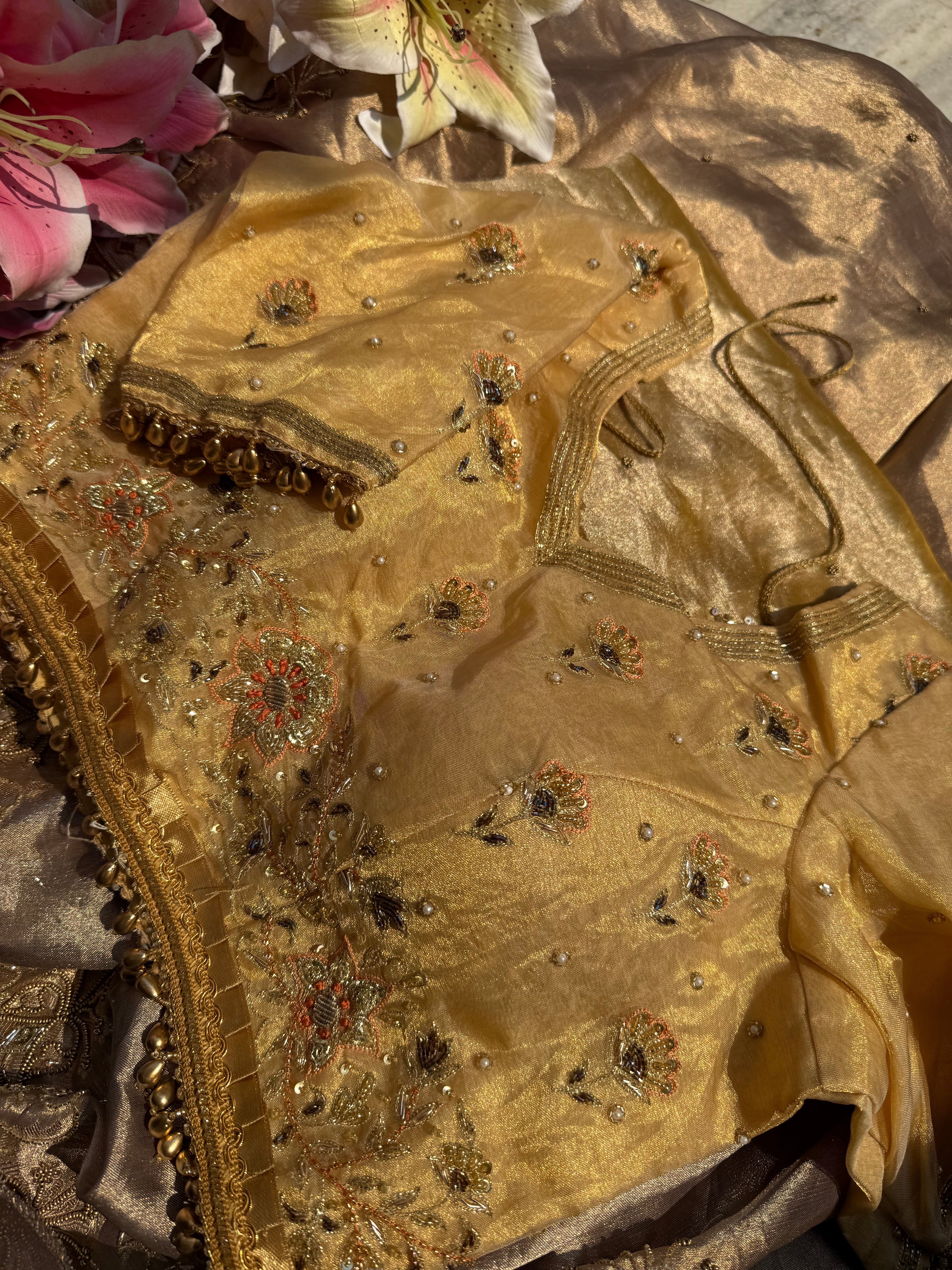 Golden tissue silk free size blouse piece