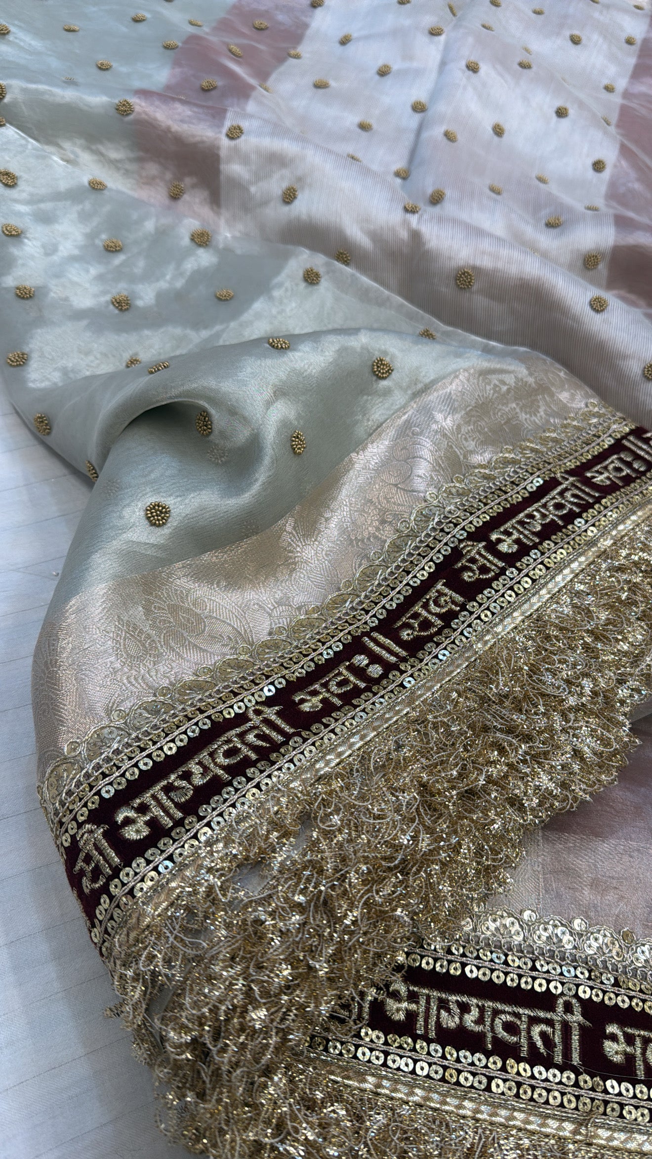 “Sada saubhagyawati” border panetar tissue silk kadhwa contrast border saree