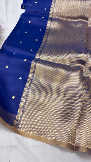 Pure banarasi electric blue tissue silk handwoven kadhwa buti saree with kadhwa intricate border buti weaving