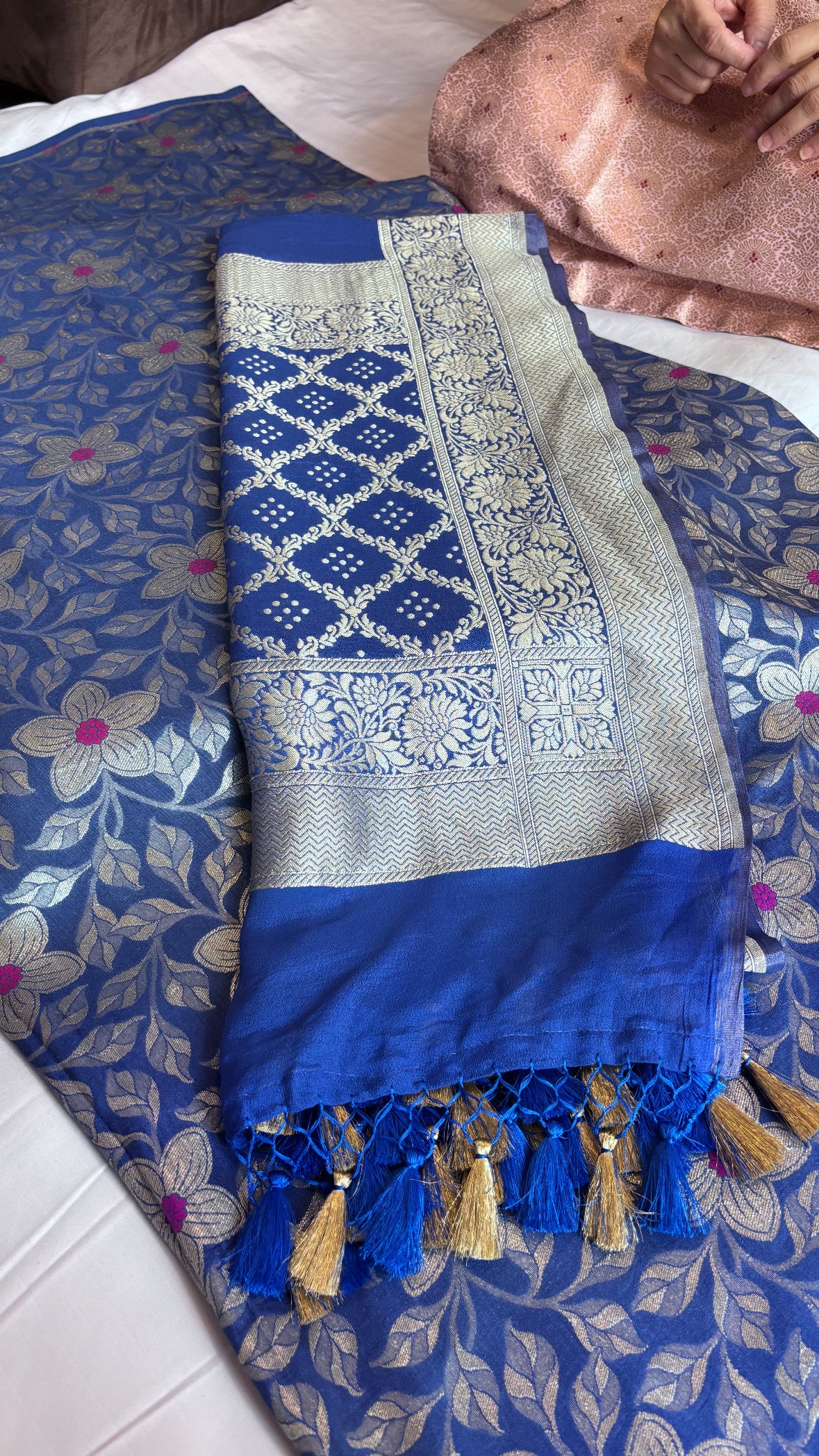 Ink blue moonga brocade silk suit set