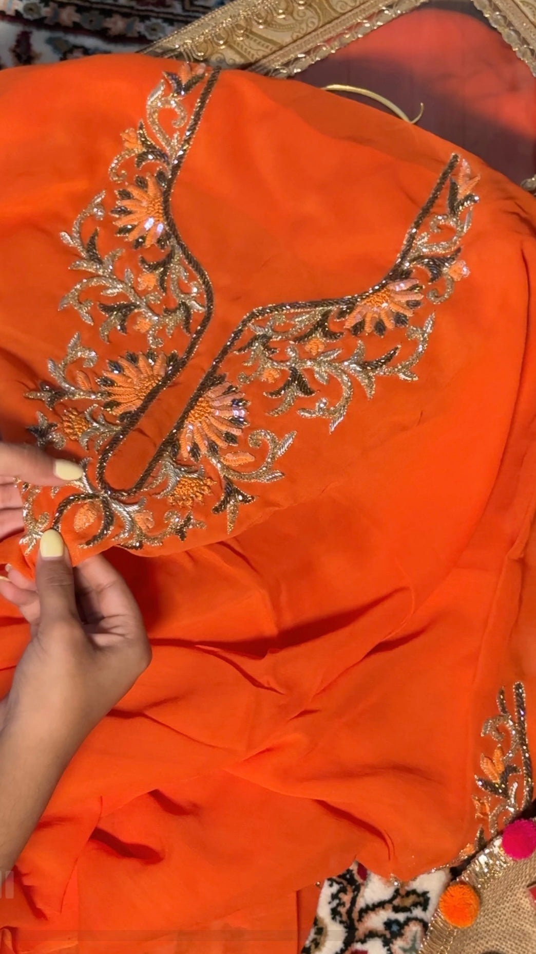 Rakhi special tangy fanta orange banarasi gorgette kadhwa suit set