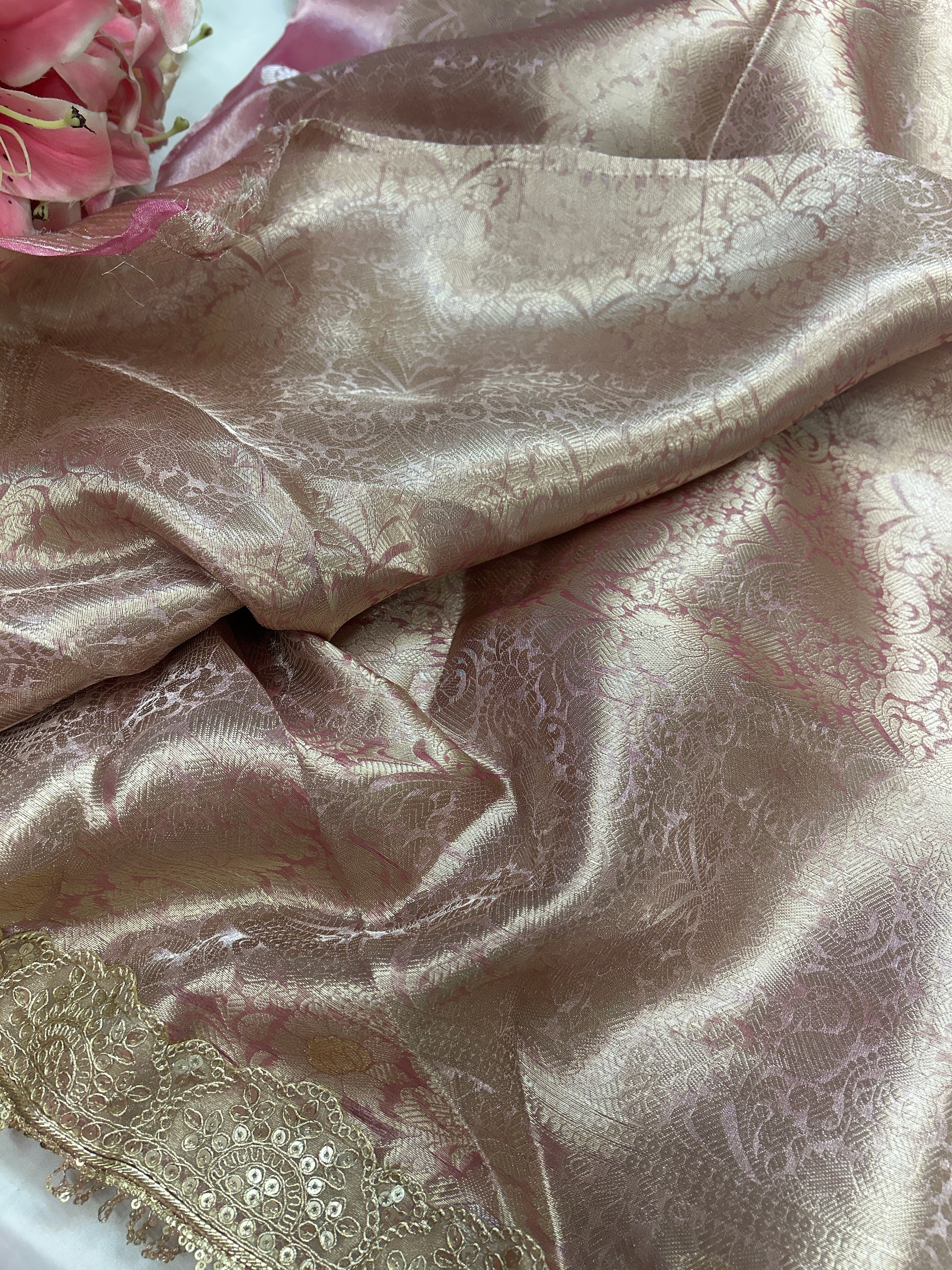 Tissue silk dual tone chand buta sarees