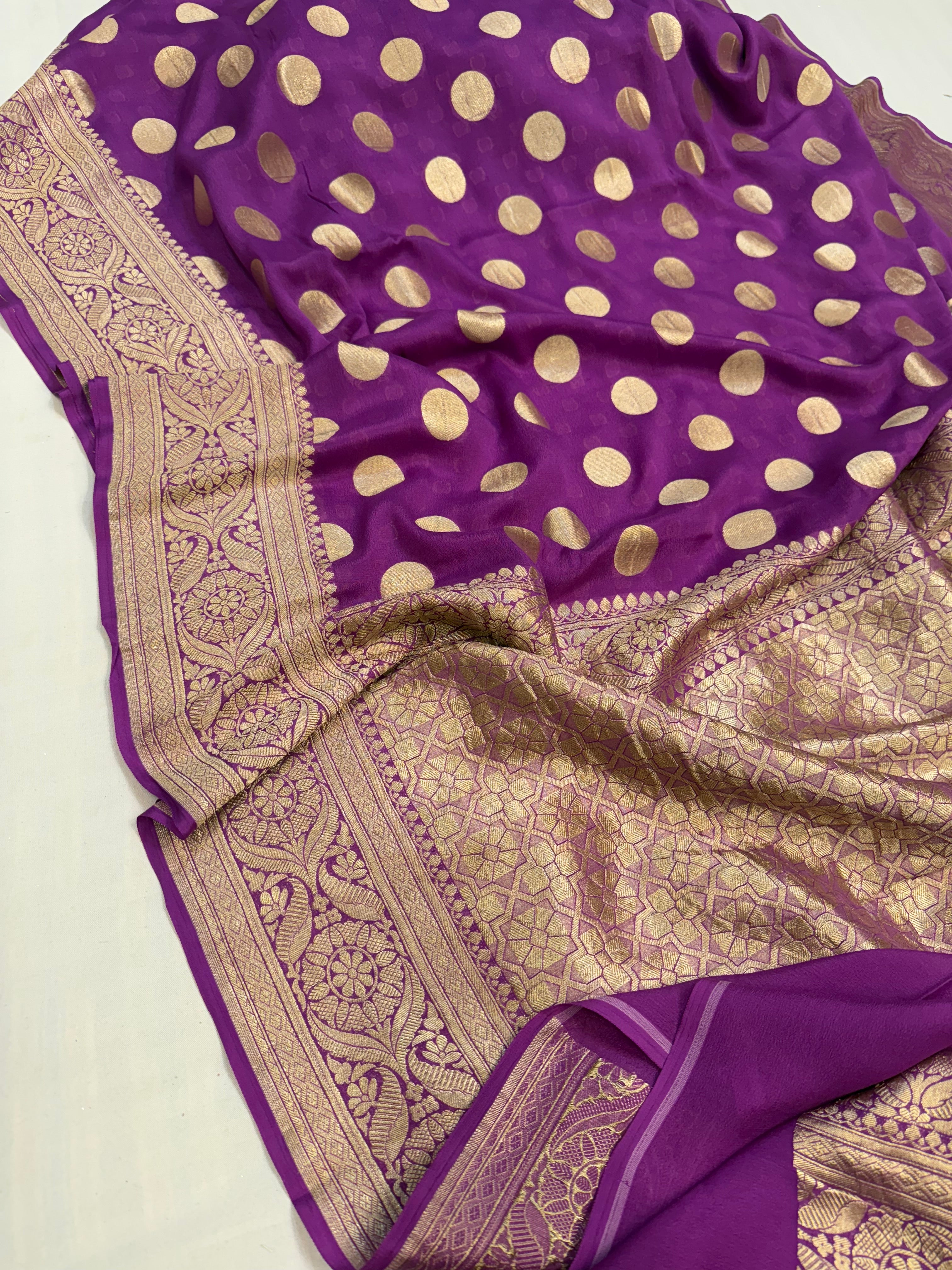 Royal purple pure banarasi gorgette round buti saree