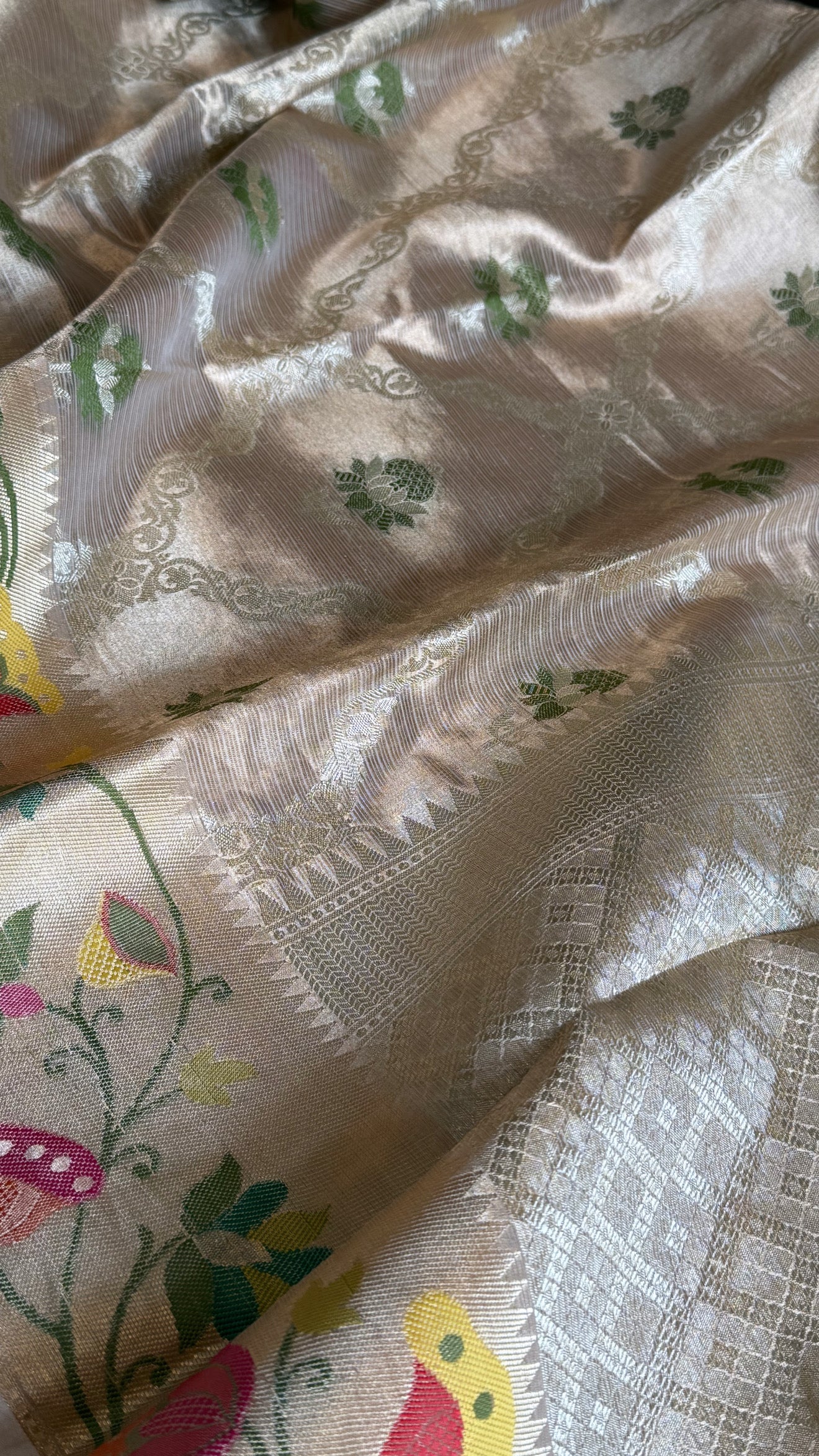 Paithani border kanjivaram gold tissue silk kadhwa meenakari saree