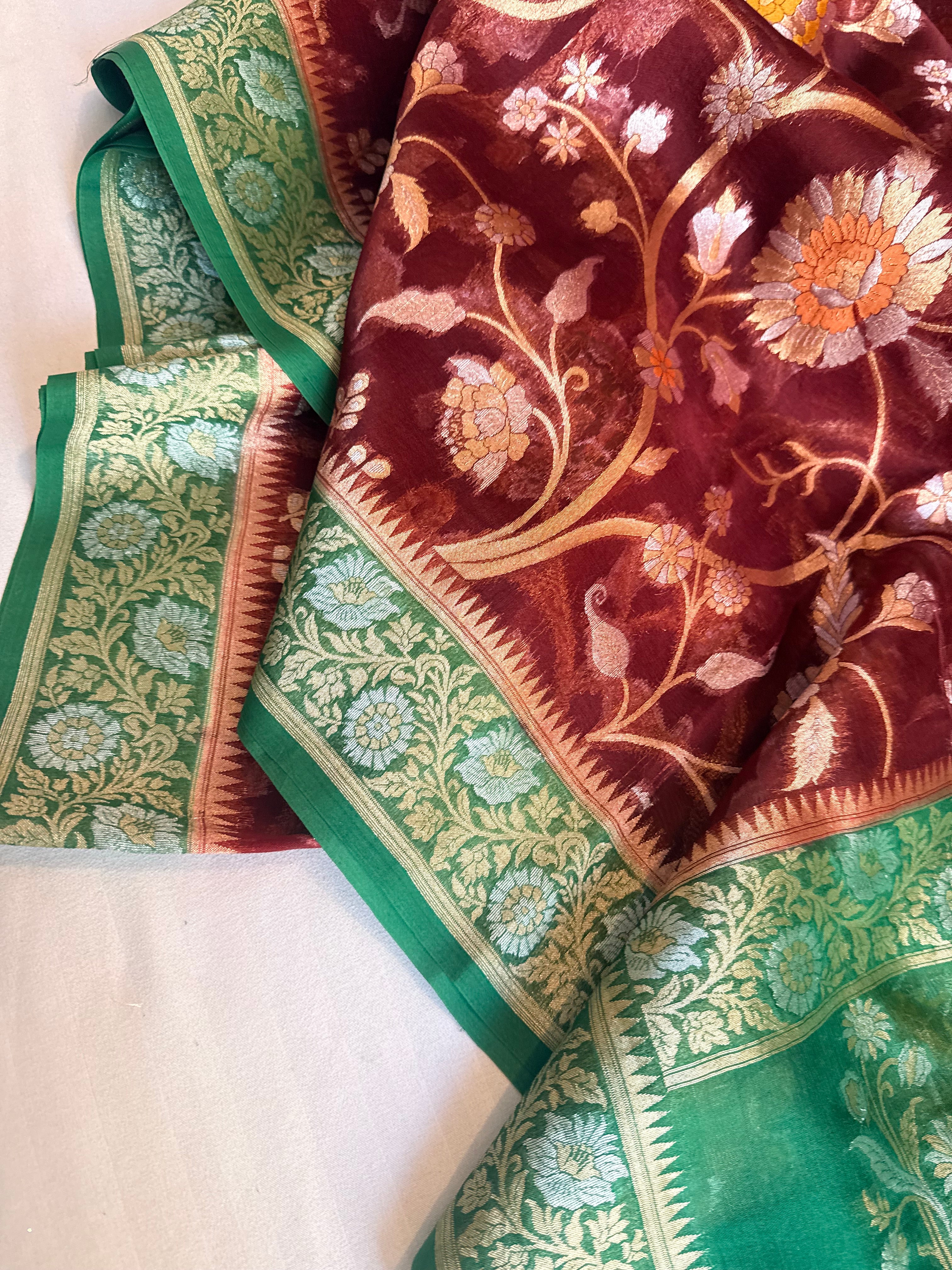 Kora silk iktara jamdani contrast pallu kadhwa banarasi saree