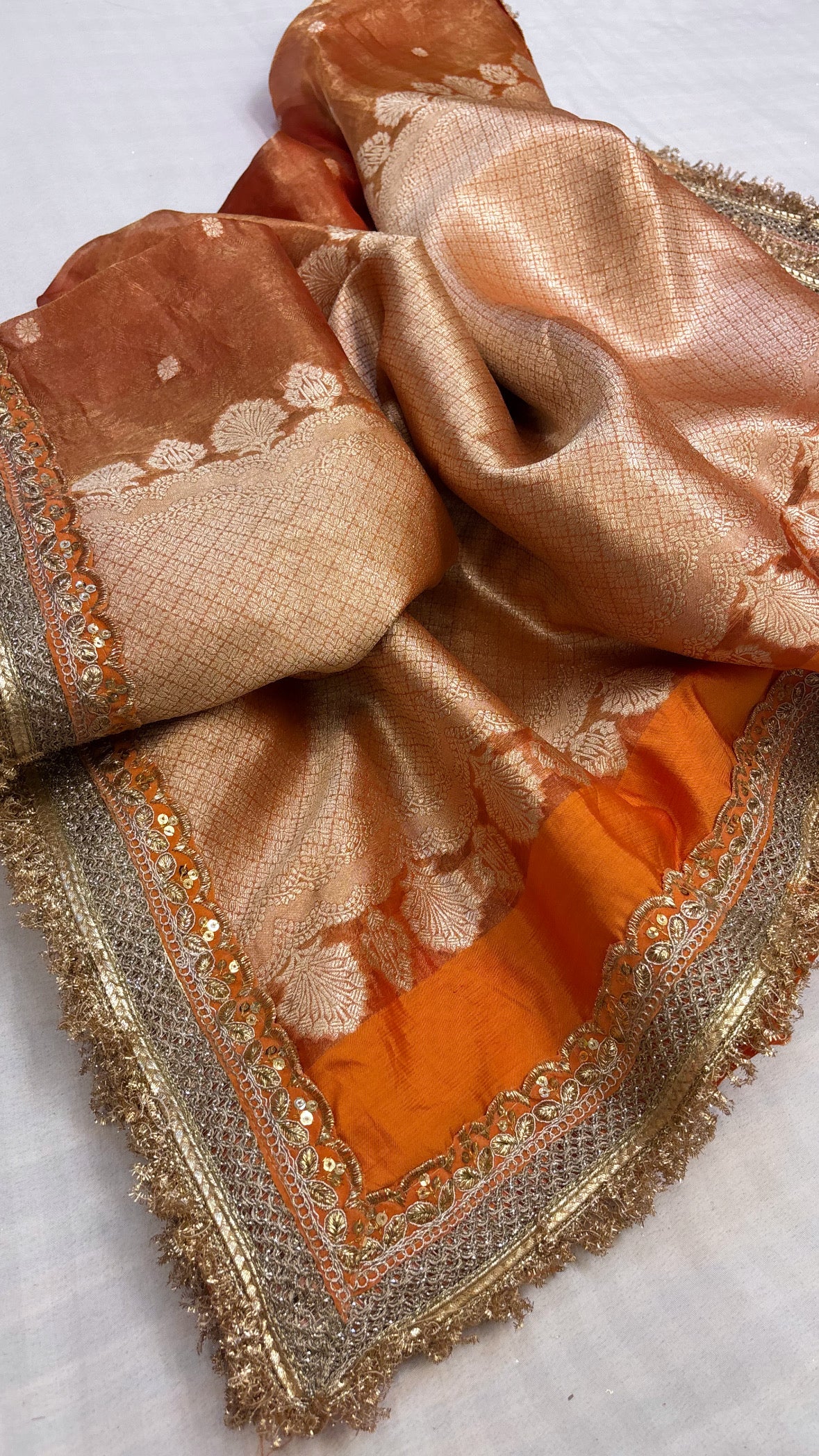Maharani fanta orange tissue tanchoi saree