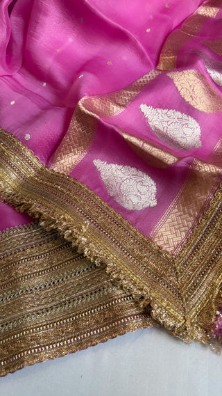Baby pink banarasi kora silk gotapatti kadhwa suit set