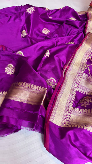 Purple katan kadhwa silk meenakari suit set