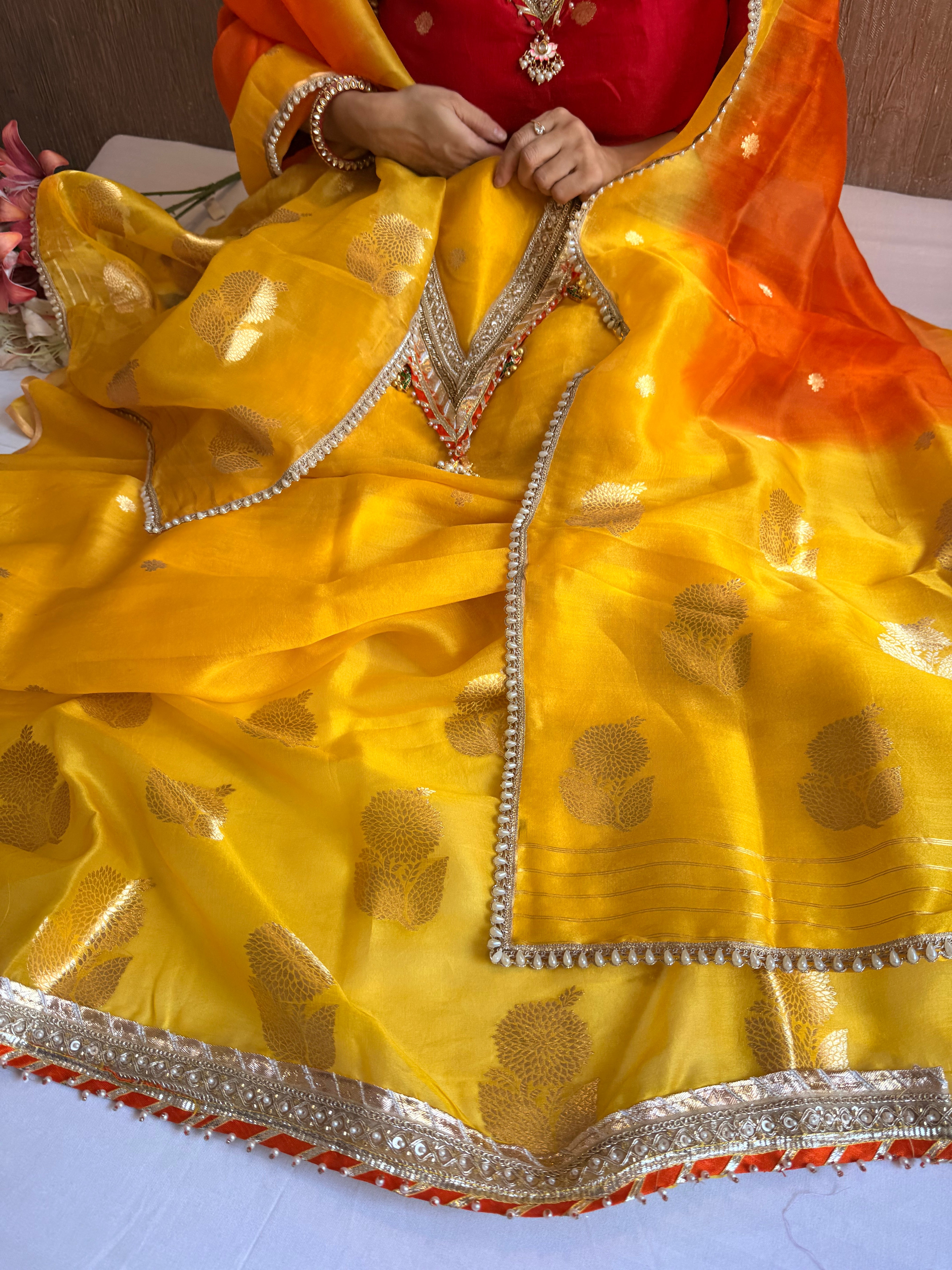 Punjabi kudi edit - Banarasi kora silk ghungroo and gotapatti suit sets