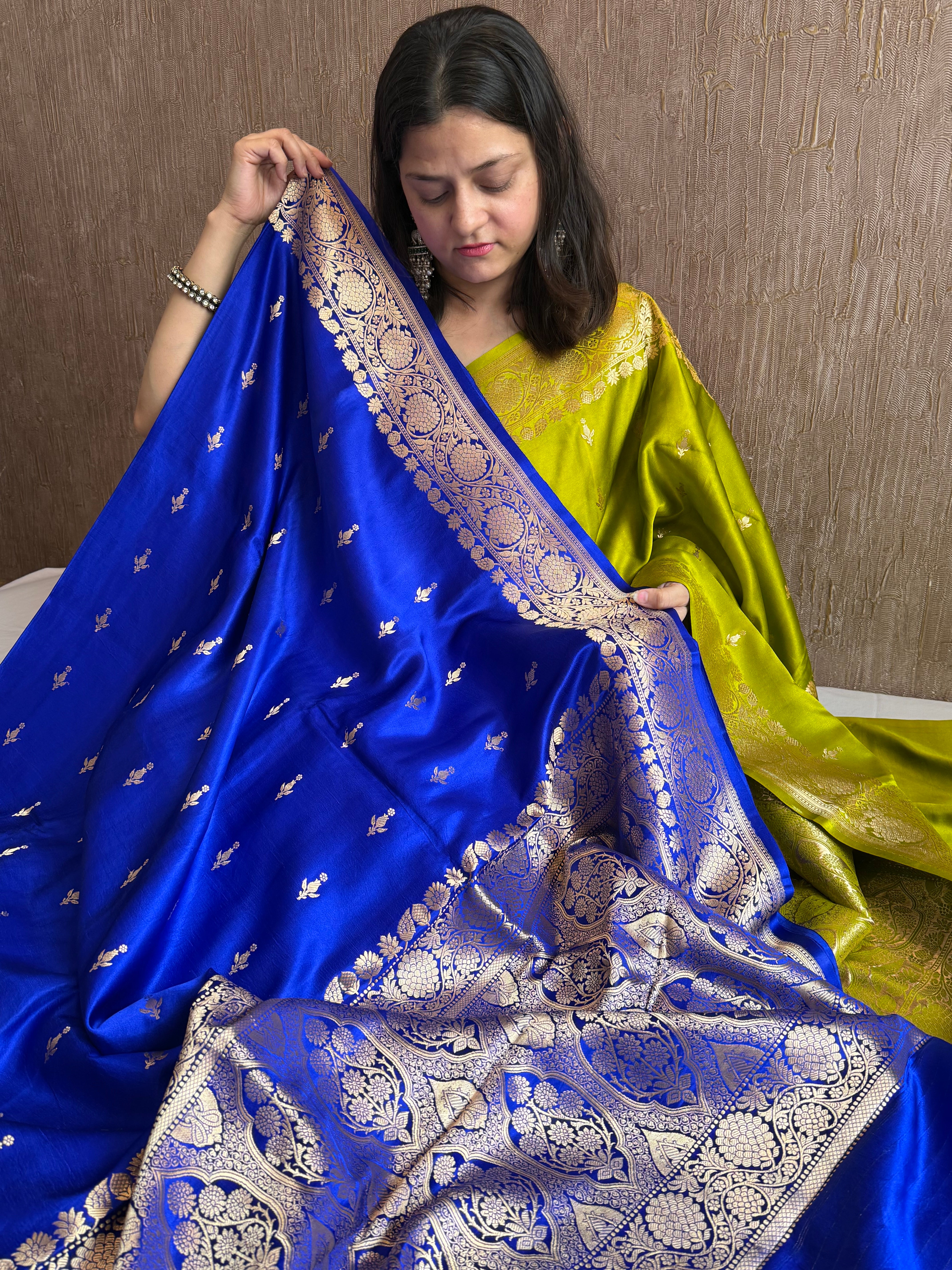 Ink blue banarasi mashru silk kadhwa buti saree