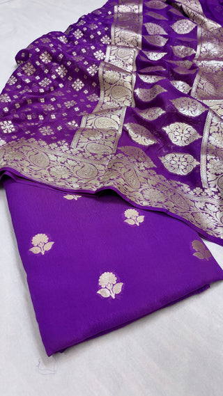 Bright purple banarasi gorgette kadhwa suit set