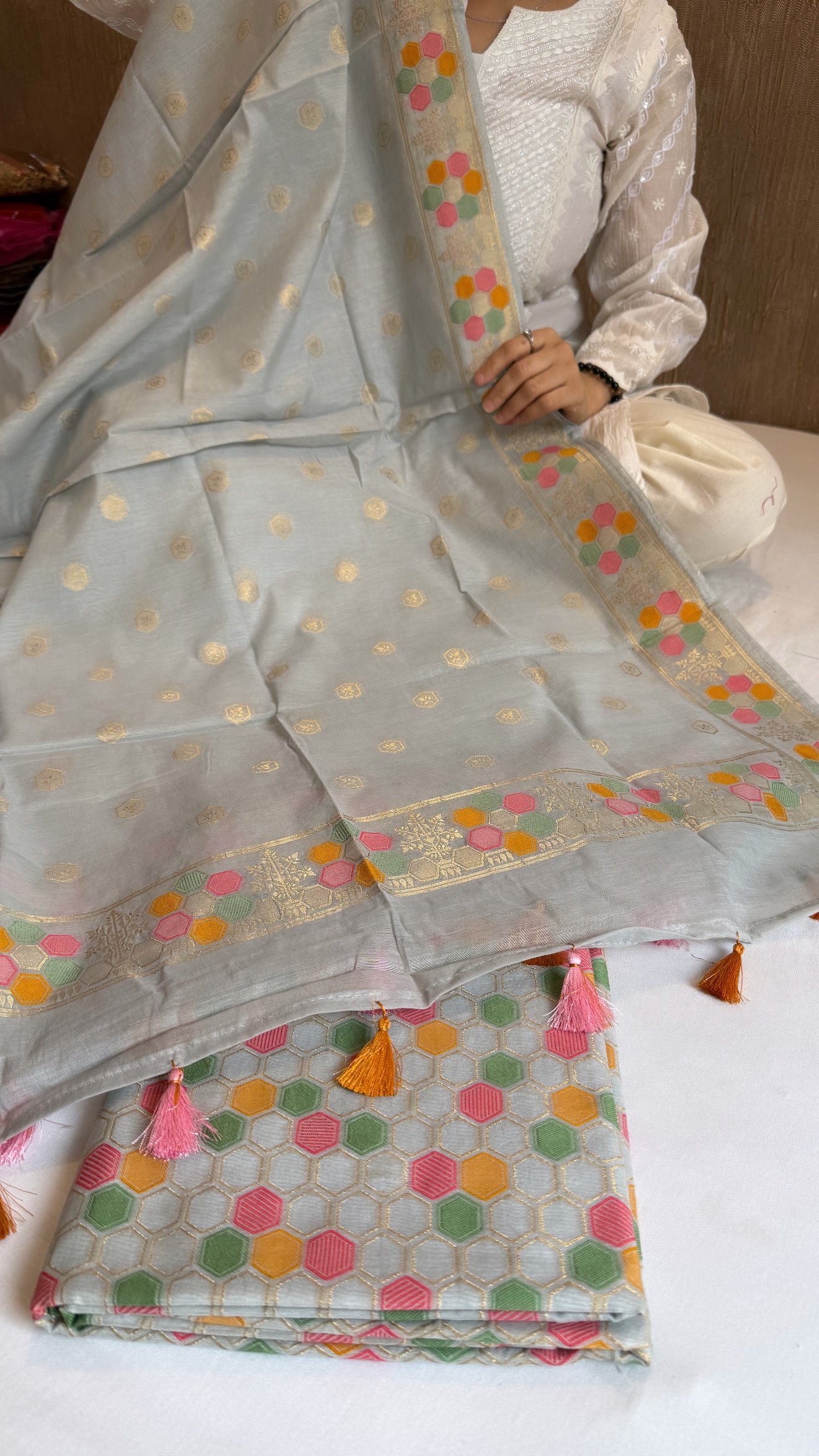 Banarasi cotton resham meenakari suit set