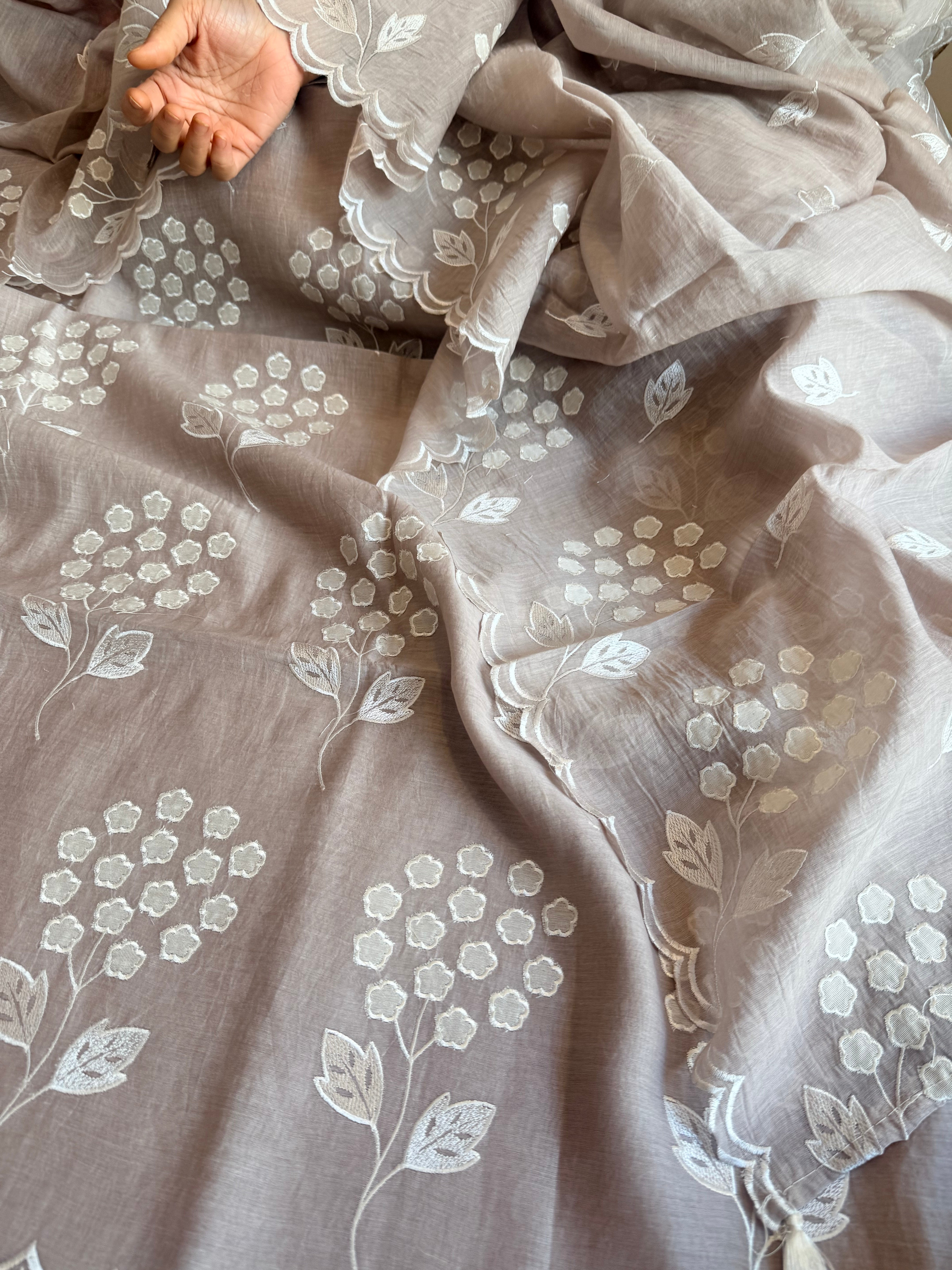 Alia bhatt inspired banarasi mulmul appliqué work suit set
