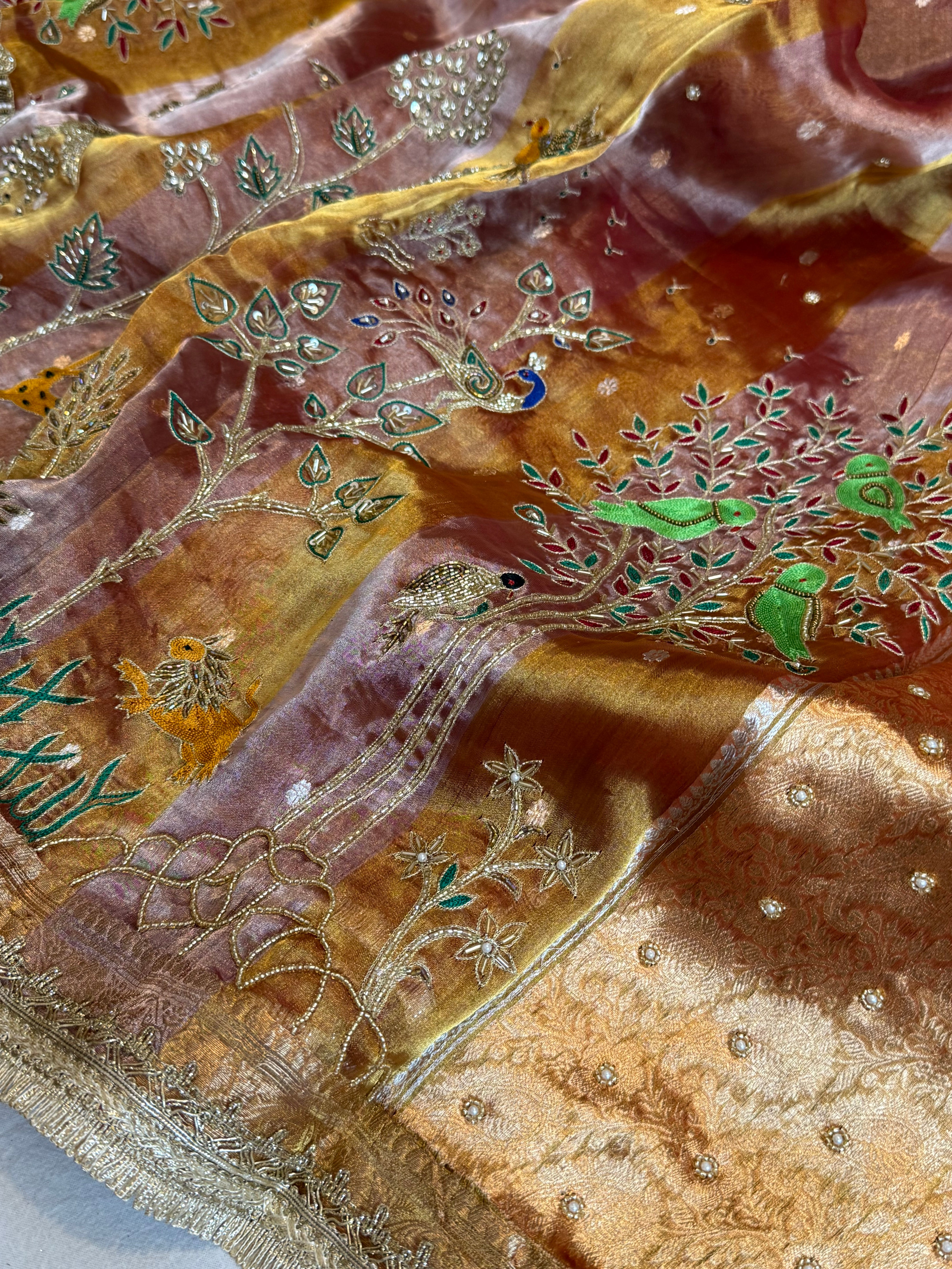 Hathi , ghoda aur palki wali saree - Husn tissue silk hand embroidered saree