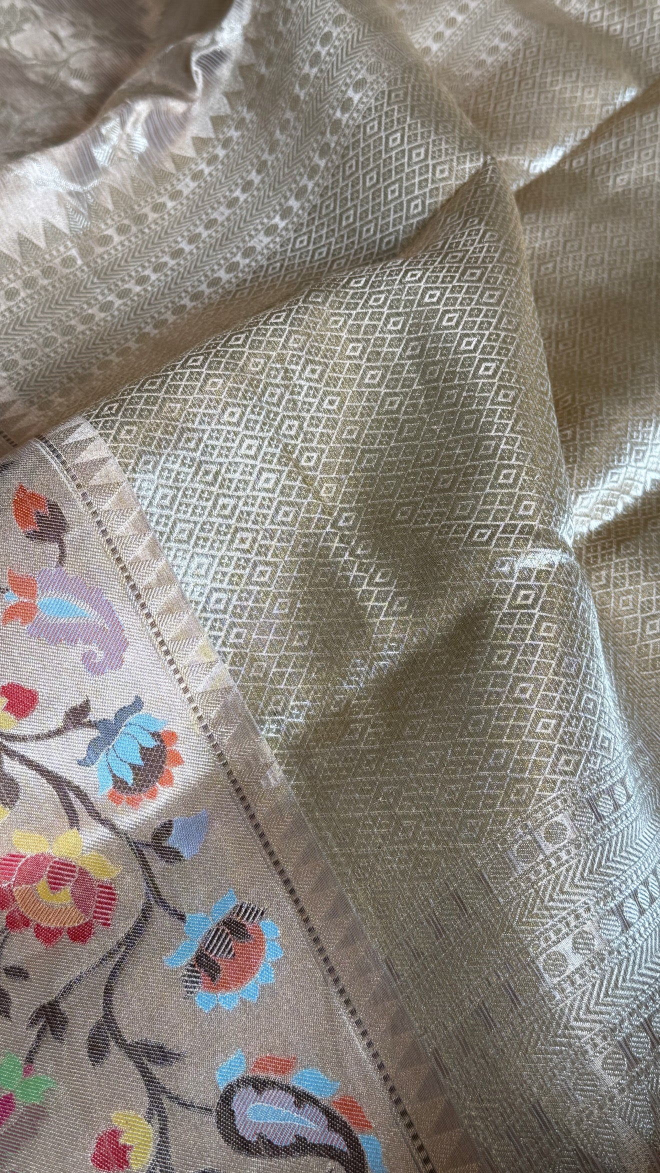 Paithani border kanjivaram banarasi tissue silk meenekari kadhwa saree