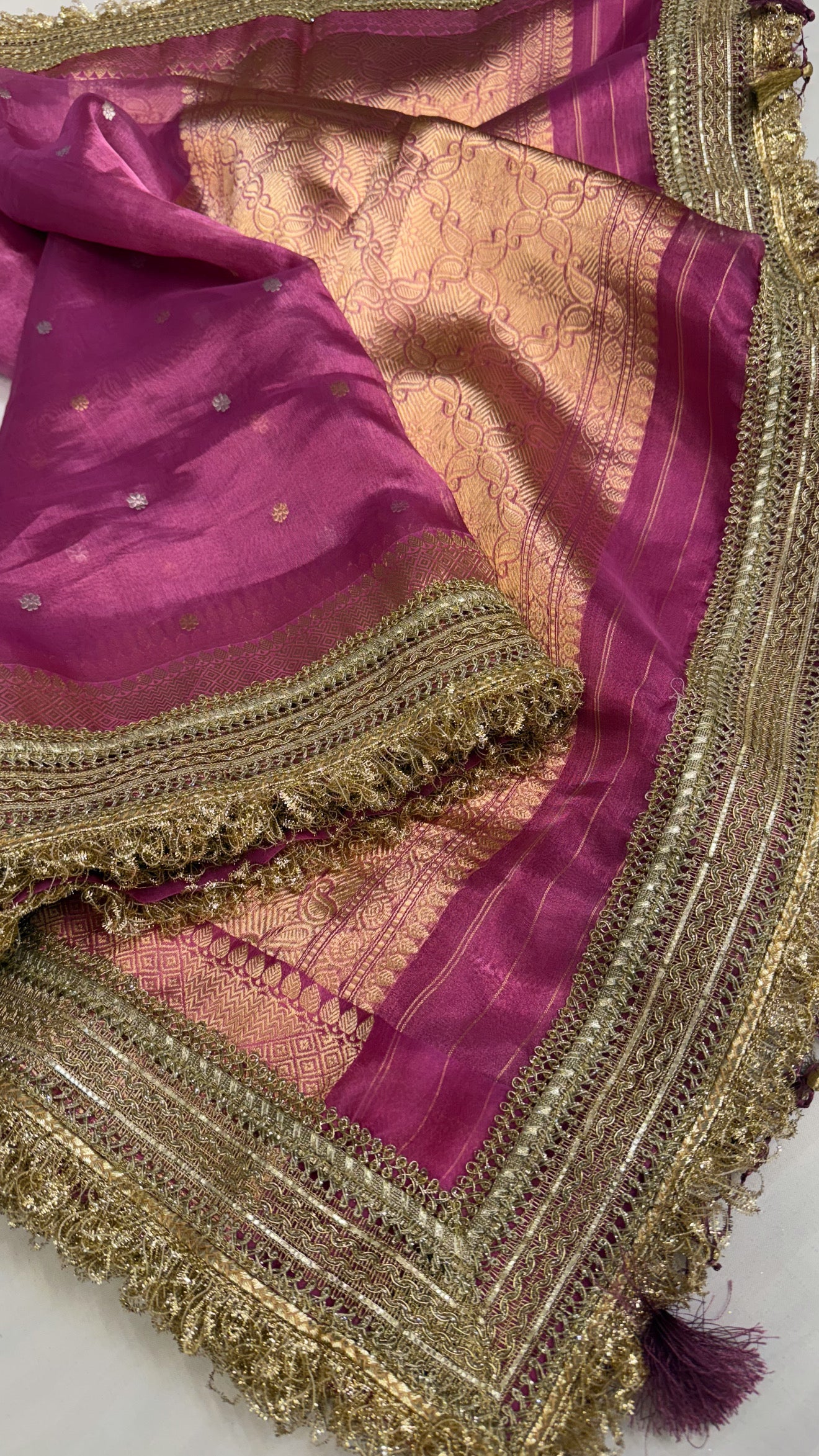 Maharani violet purple tissue silk kadhwa buti saree