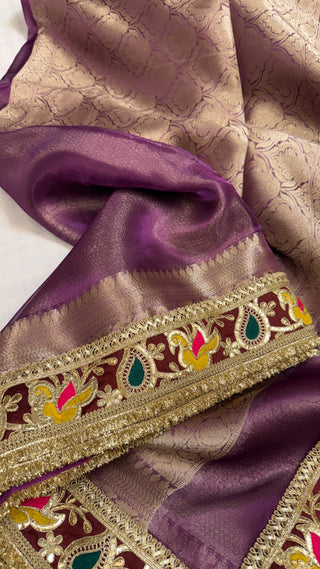 Midnight purple maharani tissue silk meenakari border saree