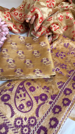 Iktara tissue silk purple meenakari tissue silk jamdani kadhwa suit set