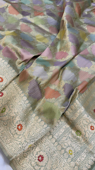 Pastel hues of katan tissue silk kadhwa rangkaat duppata