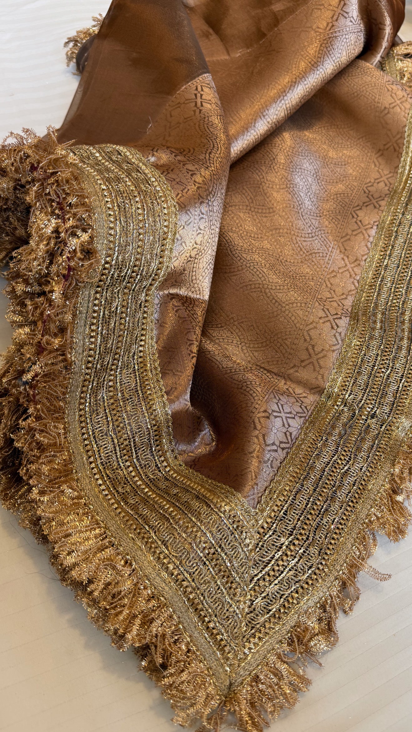 Most viral maharani rose brown tissue silk saree