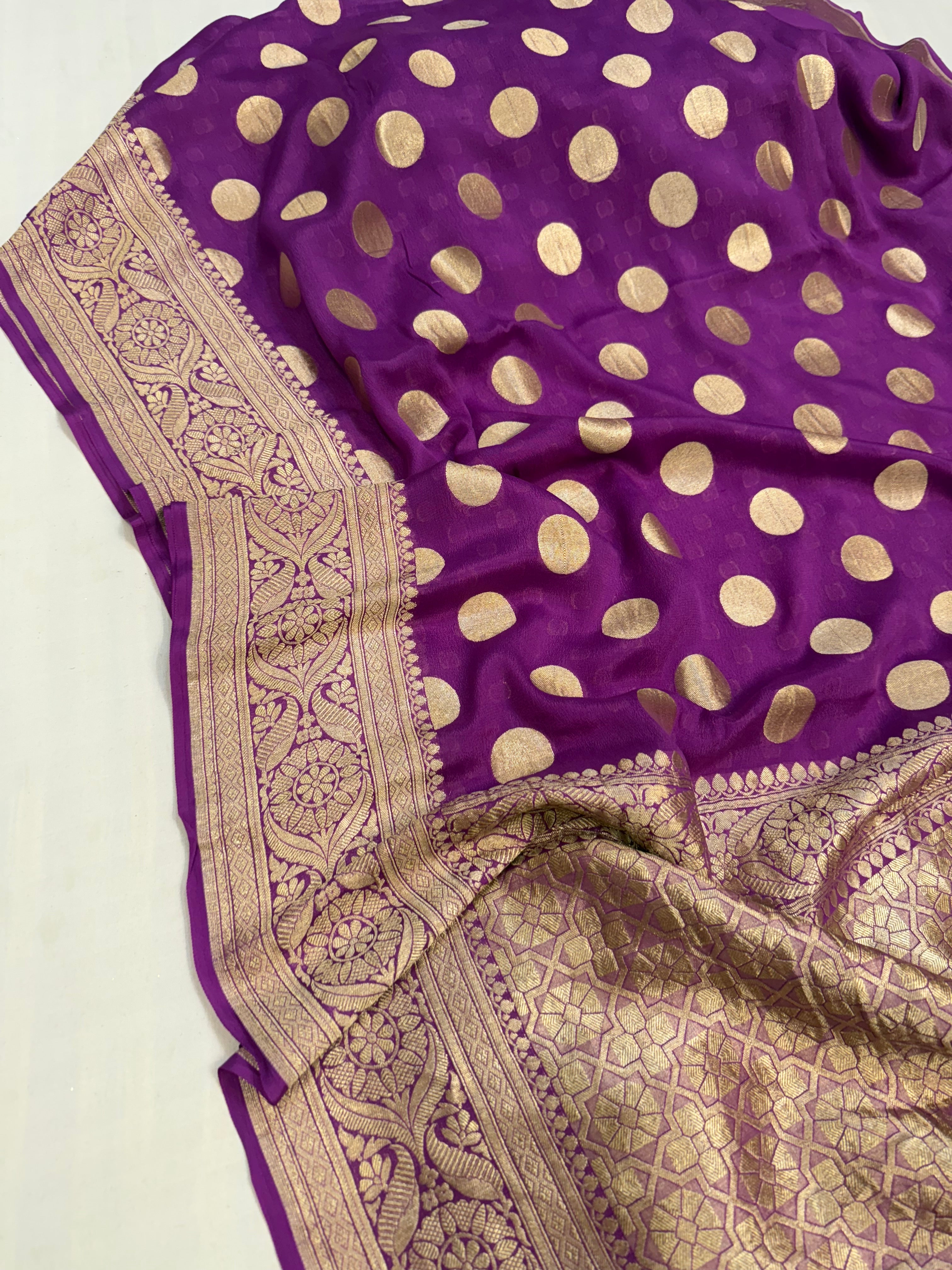 Royal purple pure banarasi gorgette round buti saree