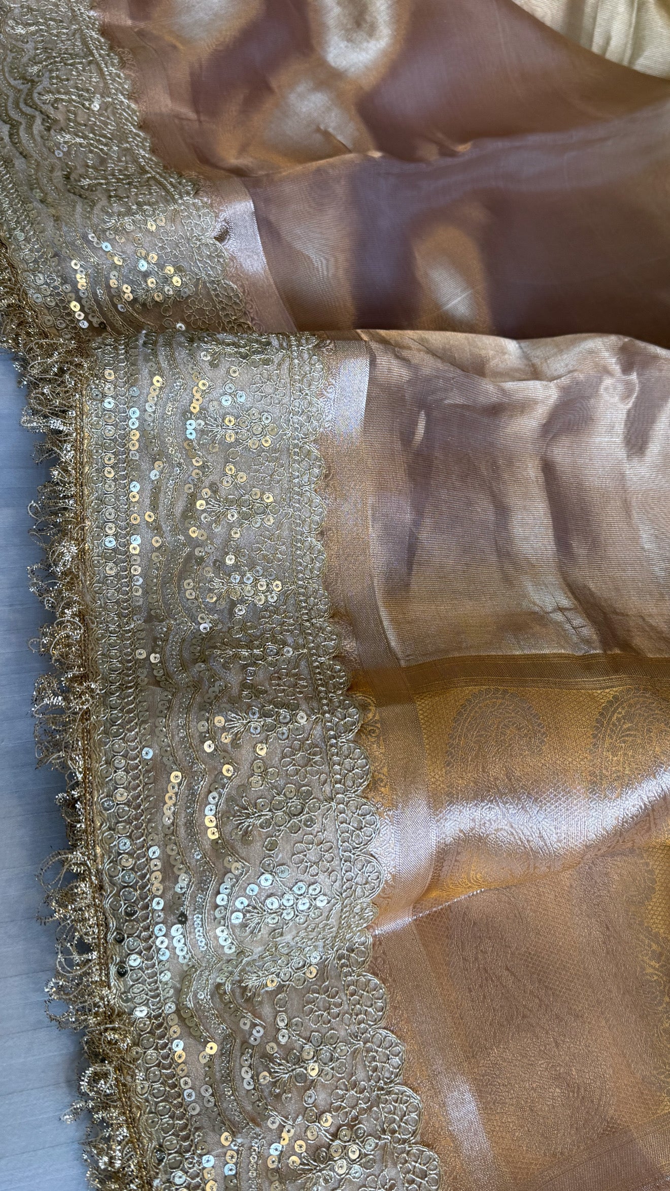 Earthy shades of rang birangi maharani tissue silk kadhwa saree