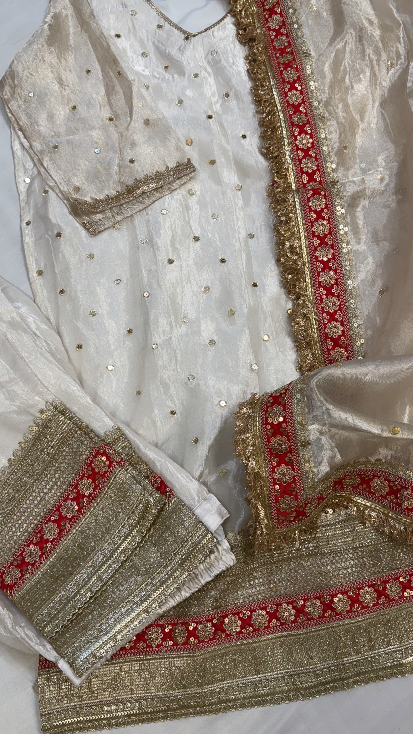 Dulhan ka joda - Diamond tissue silk heavy zardozi red border kadhwa suit set